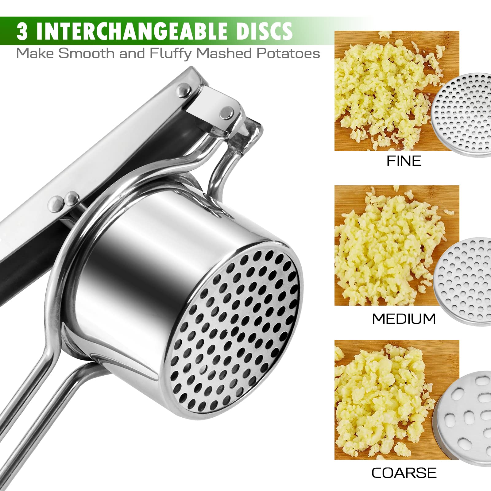 LHS Potato Ricer and Masher, Heavy Duty Stainless Steel, 34x12x9 cm, Silver, Model 101126 for Smooth Mashed Potatoes and Puree