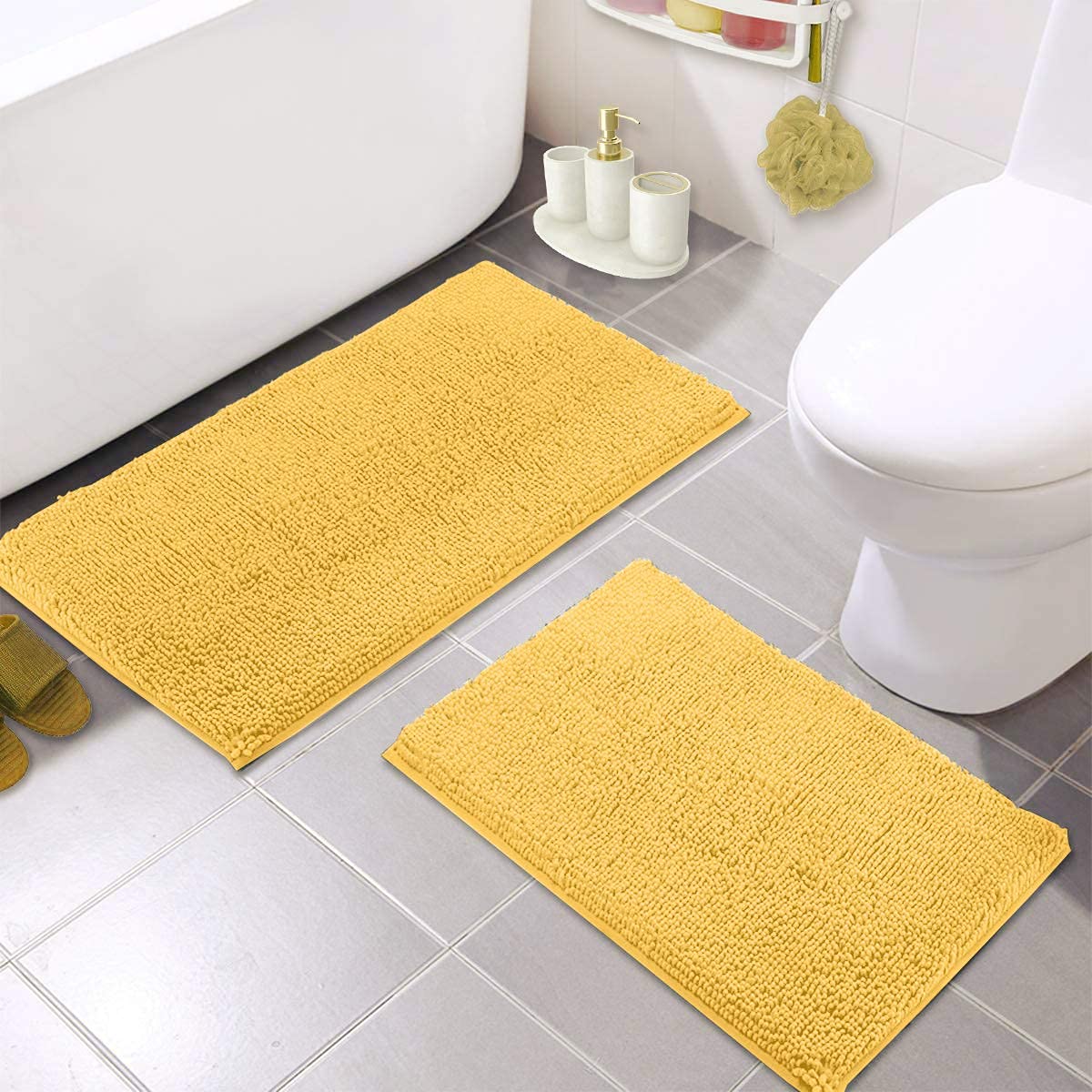Luxurux Yellow Bathroom Rug Set 2 Piece -Extra-Soft Bath Mat Shower Bathroom Rugs,1'' Chenille Microfiber Material, Super Absorb