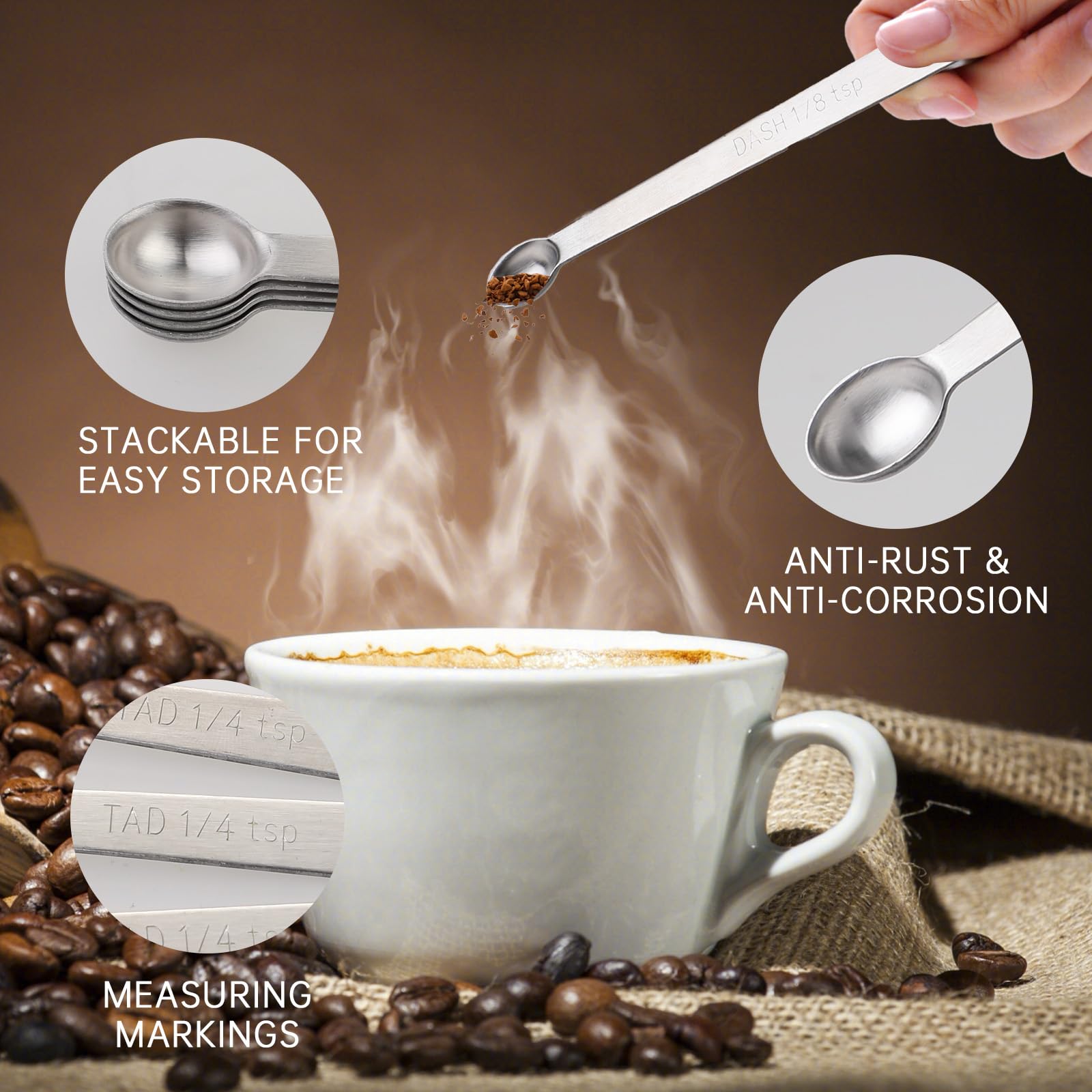 4 Pcs 1/4 Teaspoon (1/4 Tsp | 1.25 Ml | 1.25 Cc) Single Measuring Spoon, Stainless Steel 1/4 Tsp Small Measuring Spoon Mini Meas
