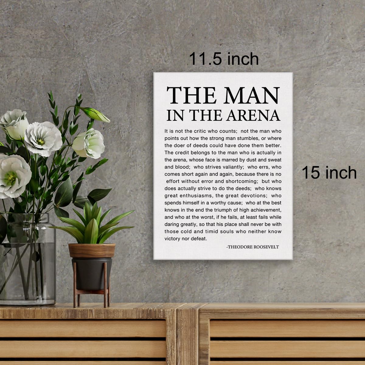 Zauly Inspirational Canvas Wall Art Motivational Quote Canvas Print Positive Theodore Roosevelt Speech Office Home Wall Decor Fr