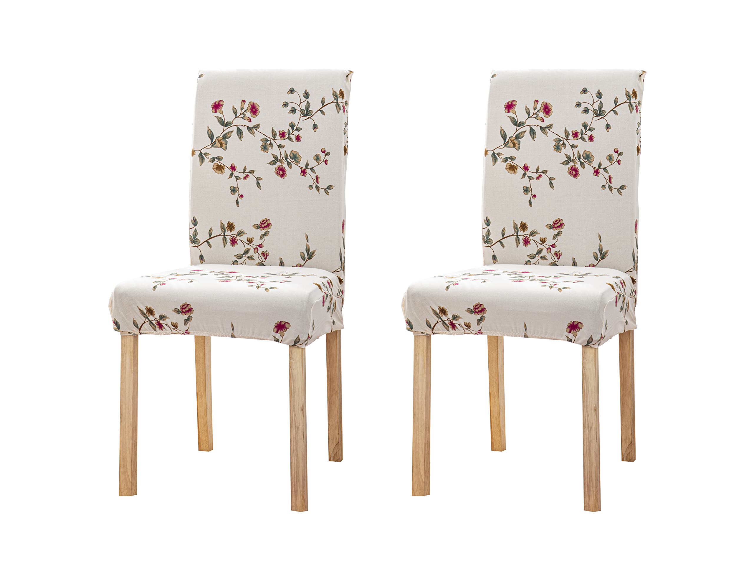 House Of Quirk Elastic Chair Cover Stretch Removable Washable Short Dining Chair Cover Protector Seat Slipcover (Pack 2, Beige T