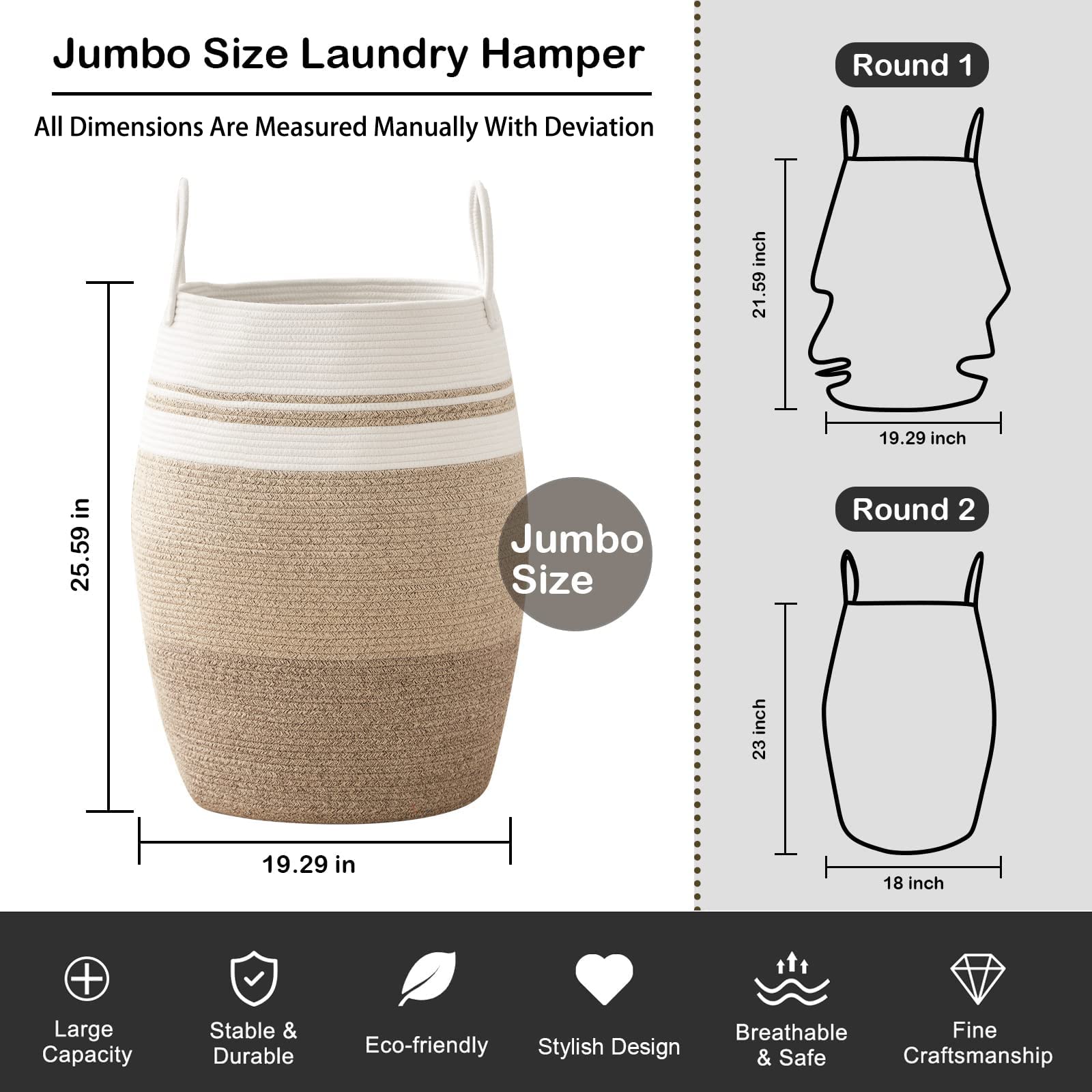 OIAHOMY Laundry Hamper Woven Rope Large Clothes Hamper 25.6'' Height Tall Laundry Basket with Extended Handles for Storage Clothes Toys in Bedroom  Bathroom  Foldable (Gradient Yellow)