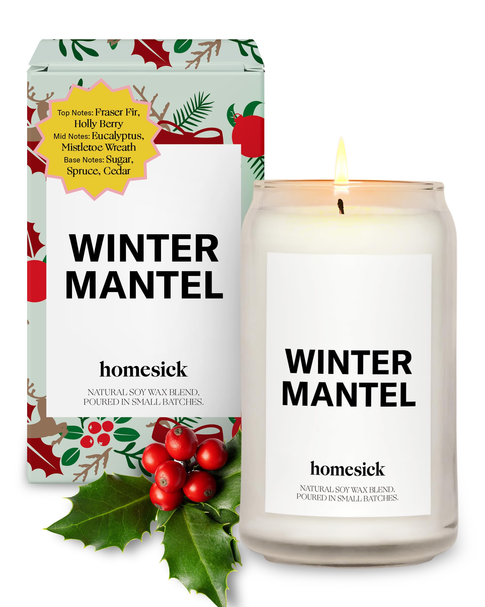Homesick Scented Candles for Home (Winter Mantel) - 13.75 oz Long-Lasting Soy Wax Blend Jar Candle Gifts for Women & Men for All