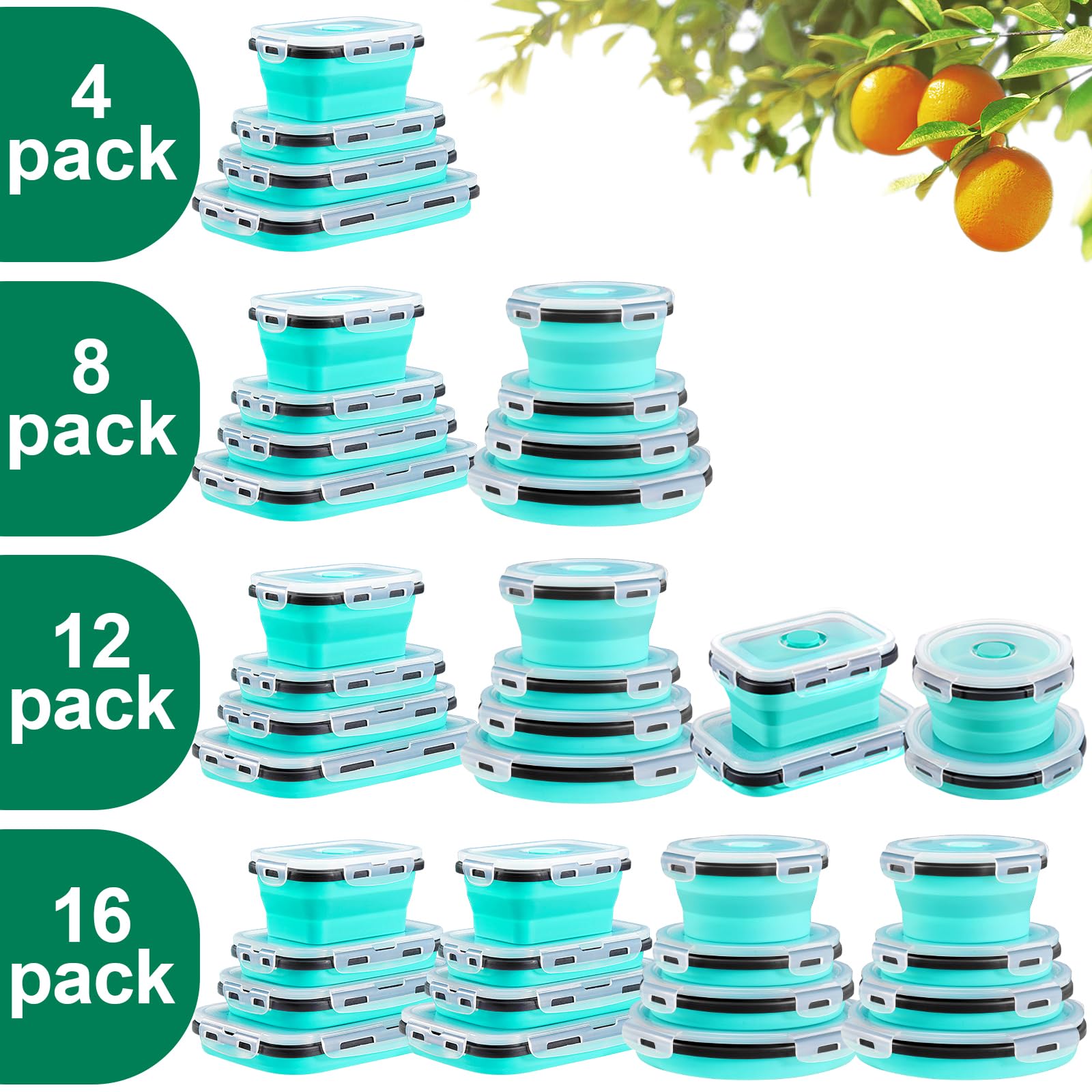 8 Pack Collapsible Food Storage Containers With Lids, Collapsible Storage Containers Sets Silicone Collapsible Bowls For Camping