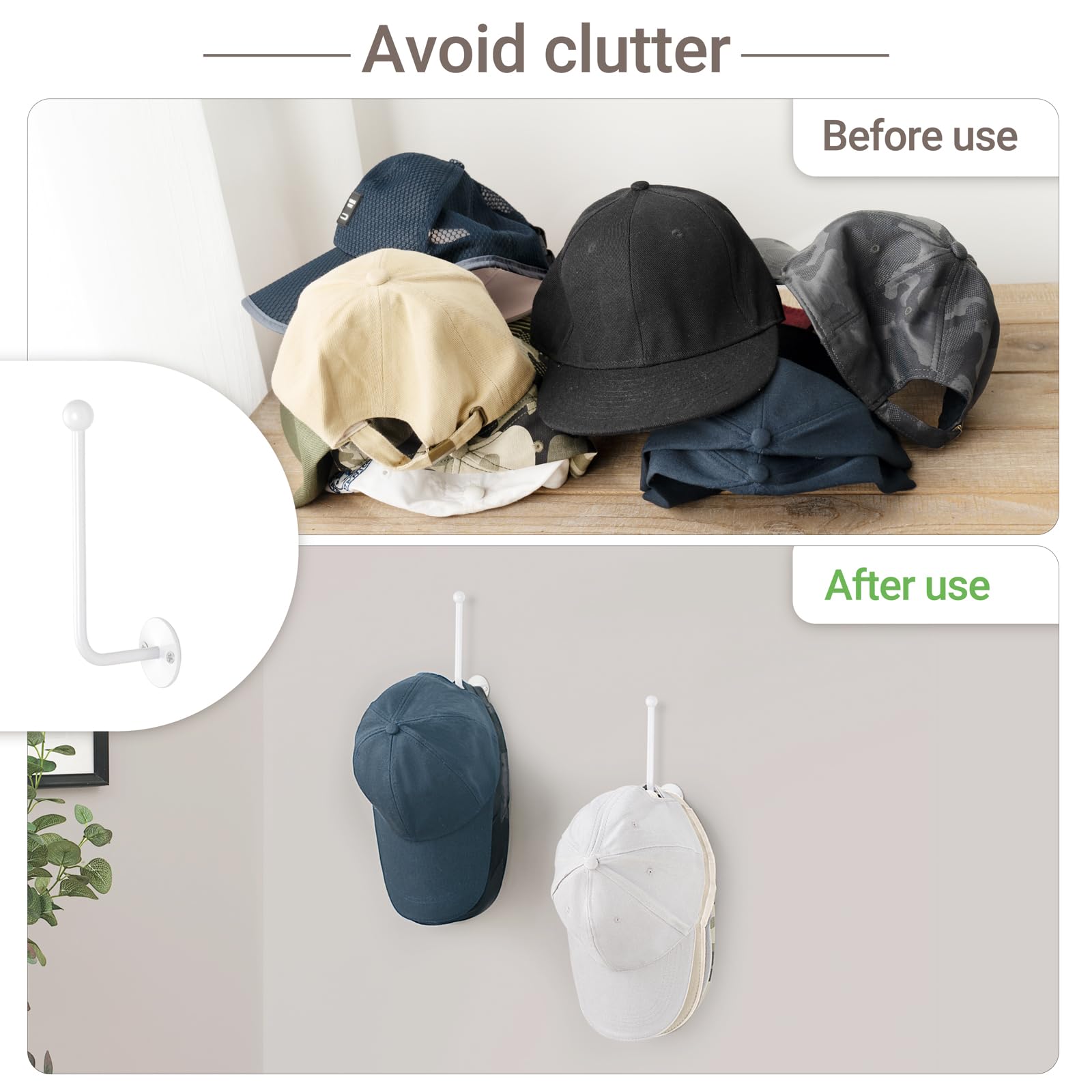 Dahey Hat Organizer For Baseball Caps 2 Pcs Hat Rack Wall Mount 5 Inches Space Saving L Shaped Hat Holder Organizer Modern Metal