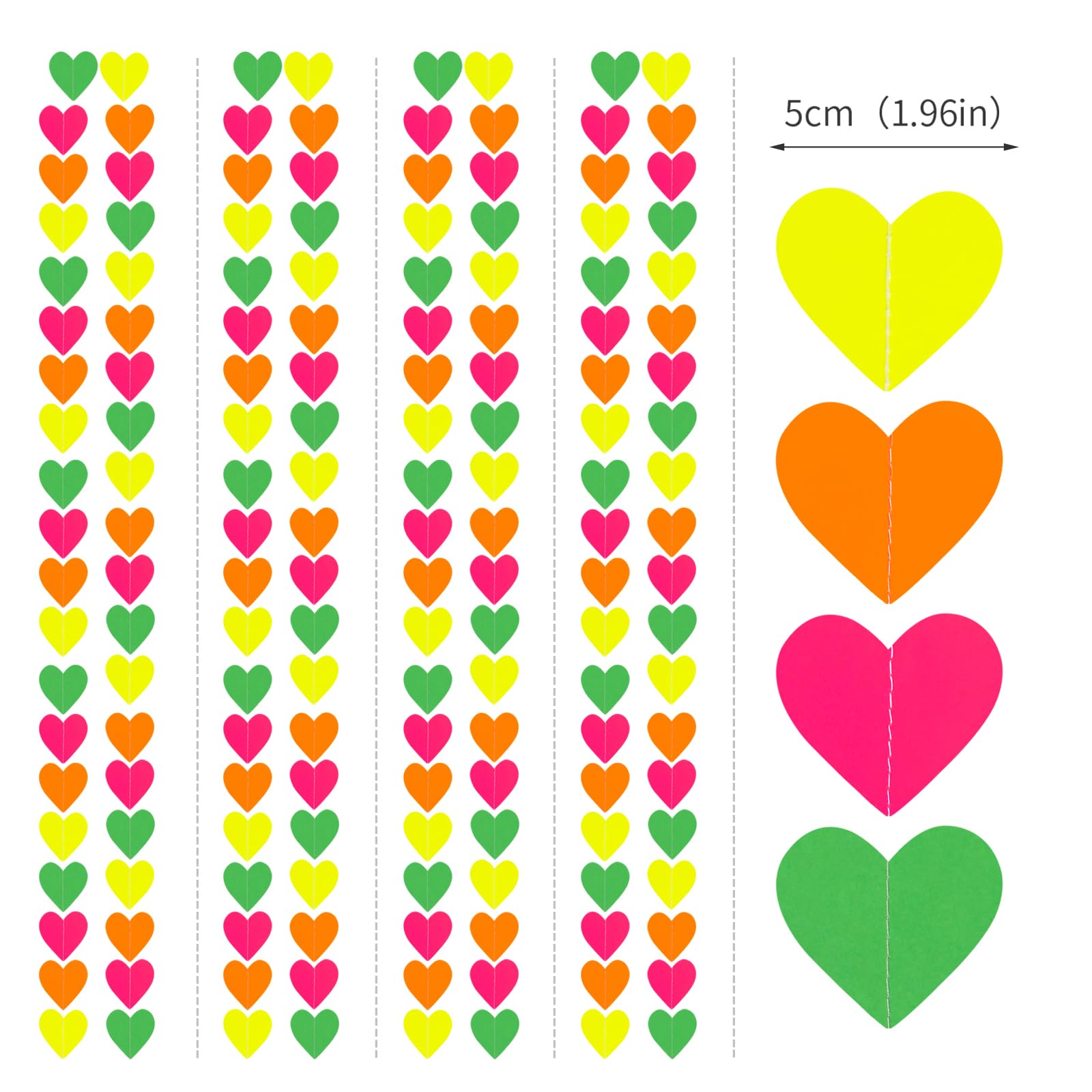 UV Neon Party Decorations Heart-Garland - 52ft Glow in The Dark Supplies,80s Hanging Streamers Banner,Girl Romantic Wedding Anni