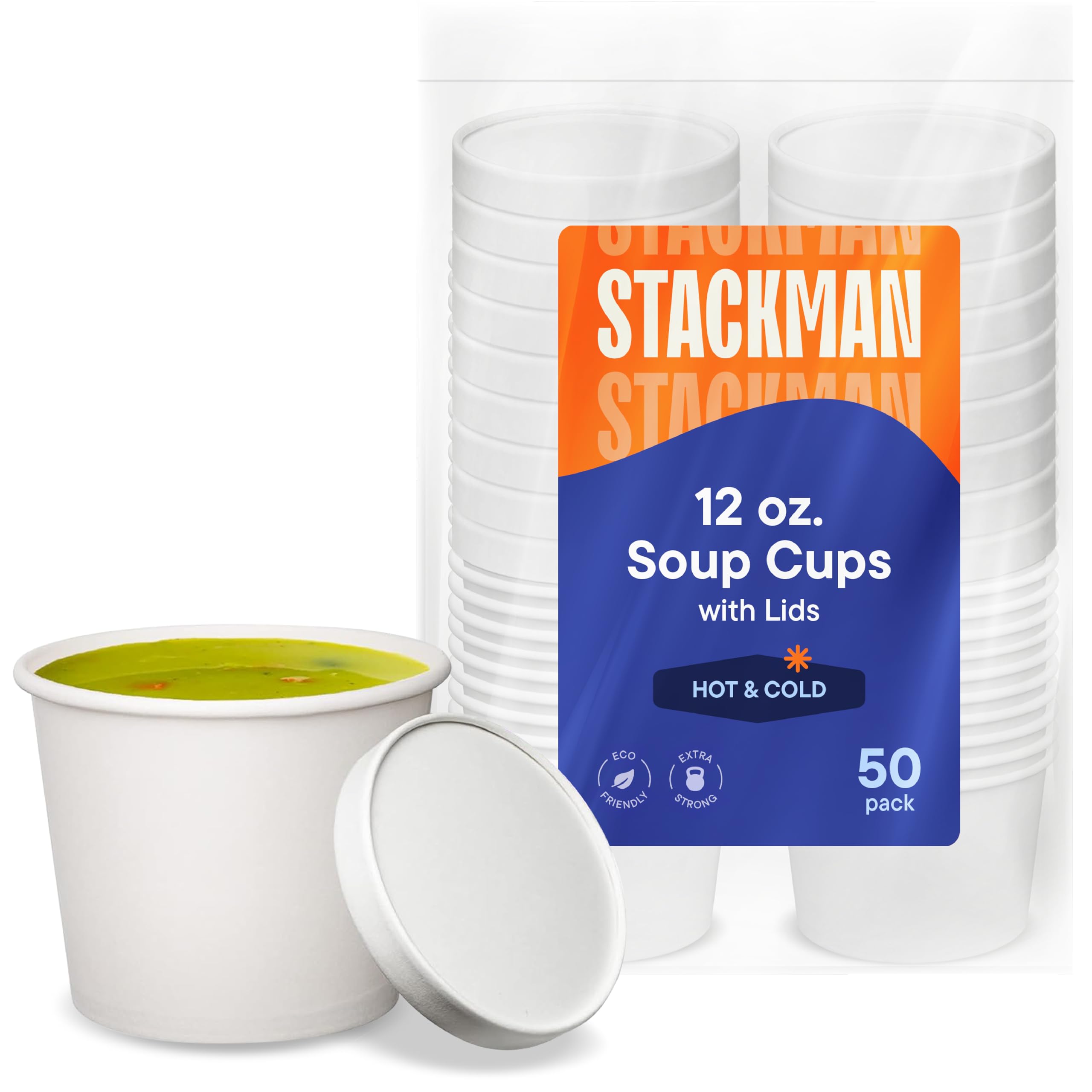 [12 oz. - 50 Sets] Paper Food Container with Lid, Insulated Food Cups with Vented Lids - Hot or Cold To Go Soup Cup, for Soups, 