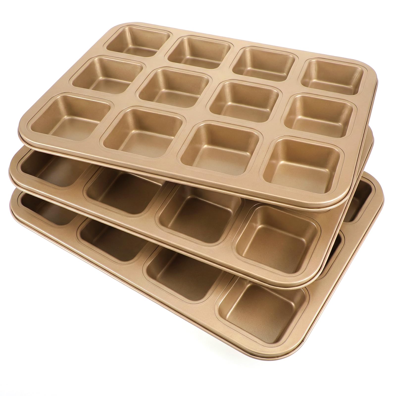 Xaajooio 3 Pcs Brownie Pan with Dividers, 12 Cavity Square NonStick All Edges Carbon Steel Baking Pan for Brownies, Cupcakes, C