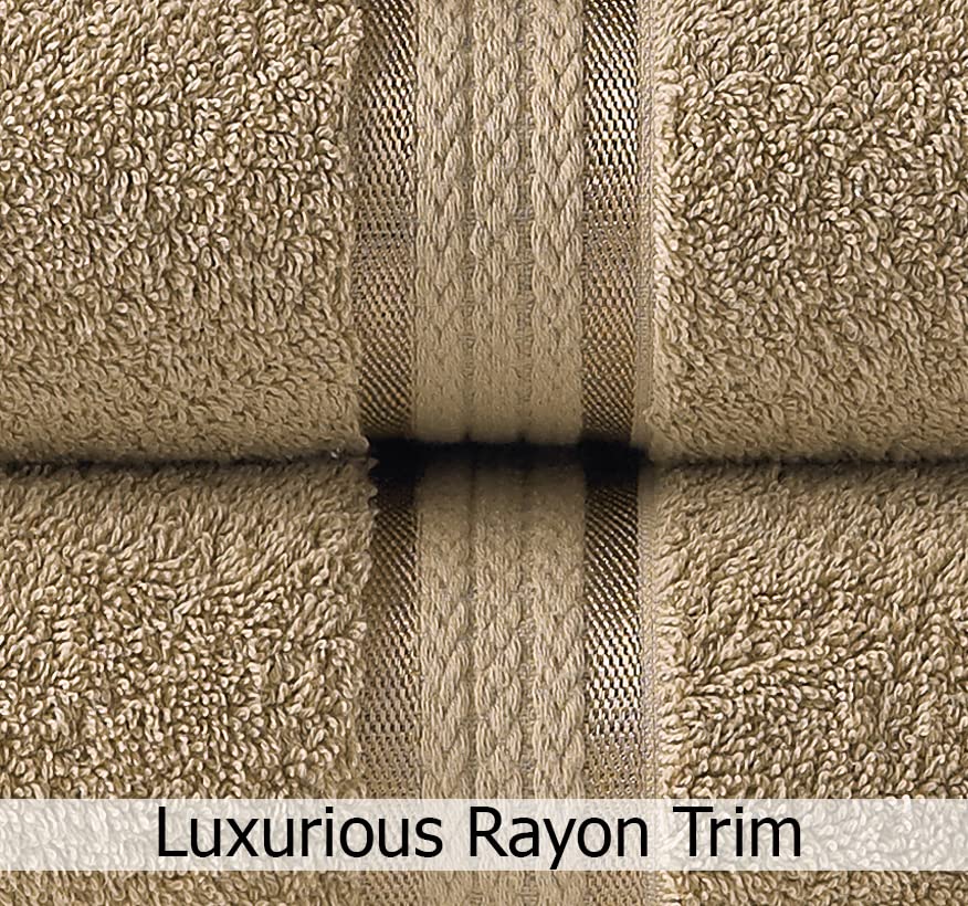 COTTON CRAFT Ultra Soft 6 Piece Towel Set Linen  Luxurious 100% Ringspun Cotton  Heavy Weight & Absorbent  Rayon Trim - 2 Oversized Large Bath Towels 30x54  2 Hand Towels 16x28  2 Wash Cloths 12x12