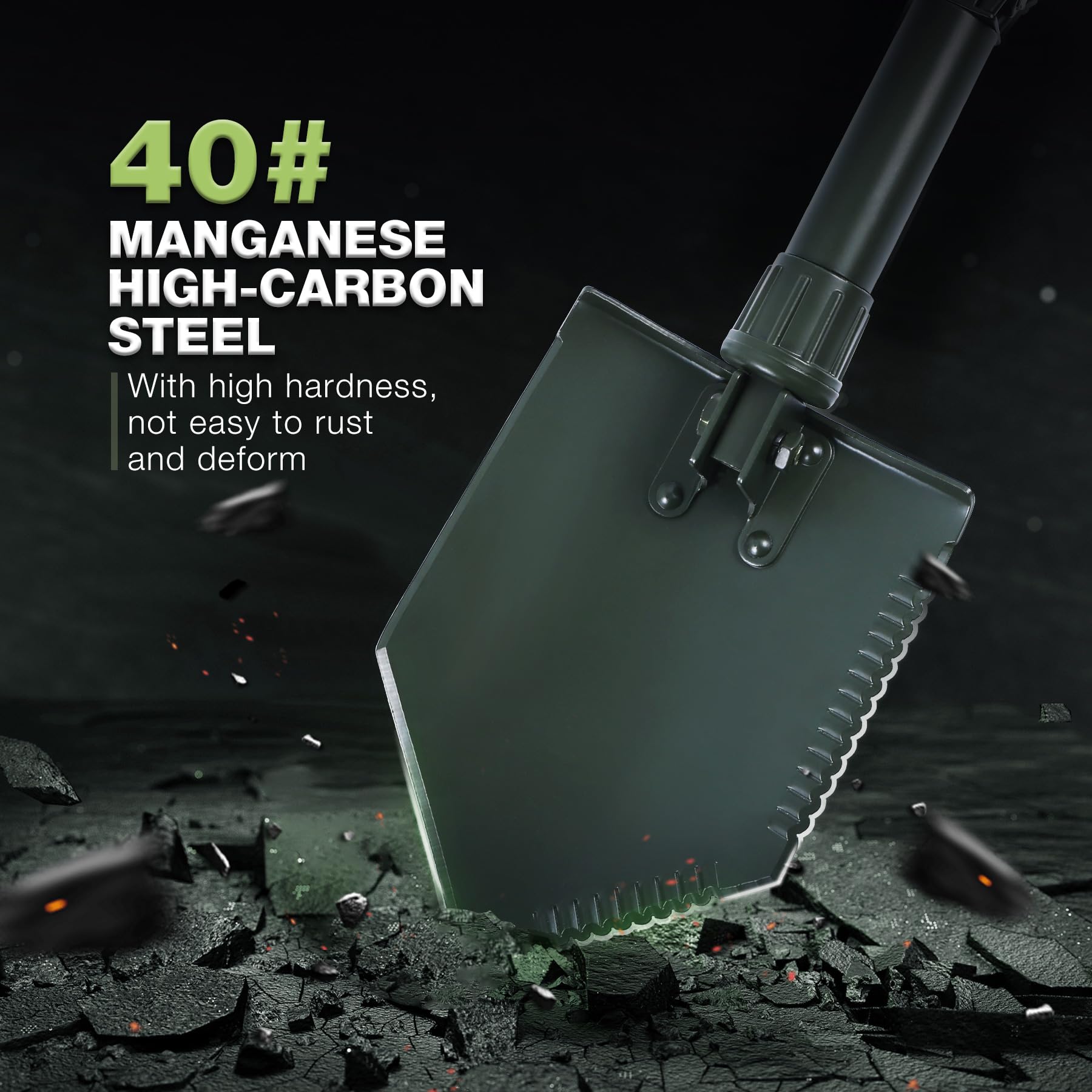Redcamp 23 Military Folding Camping Shovel W/Cover,Heavy Duty Shovel With Manganese Steel,Tactical Entrenching Tool Tri-Fold H