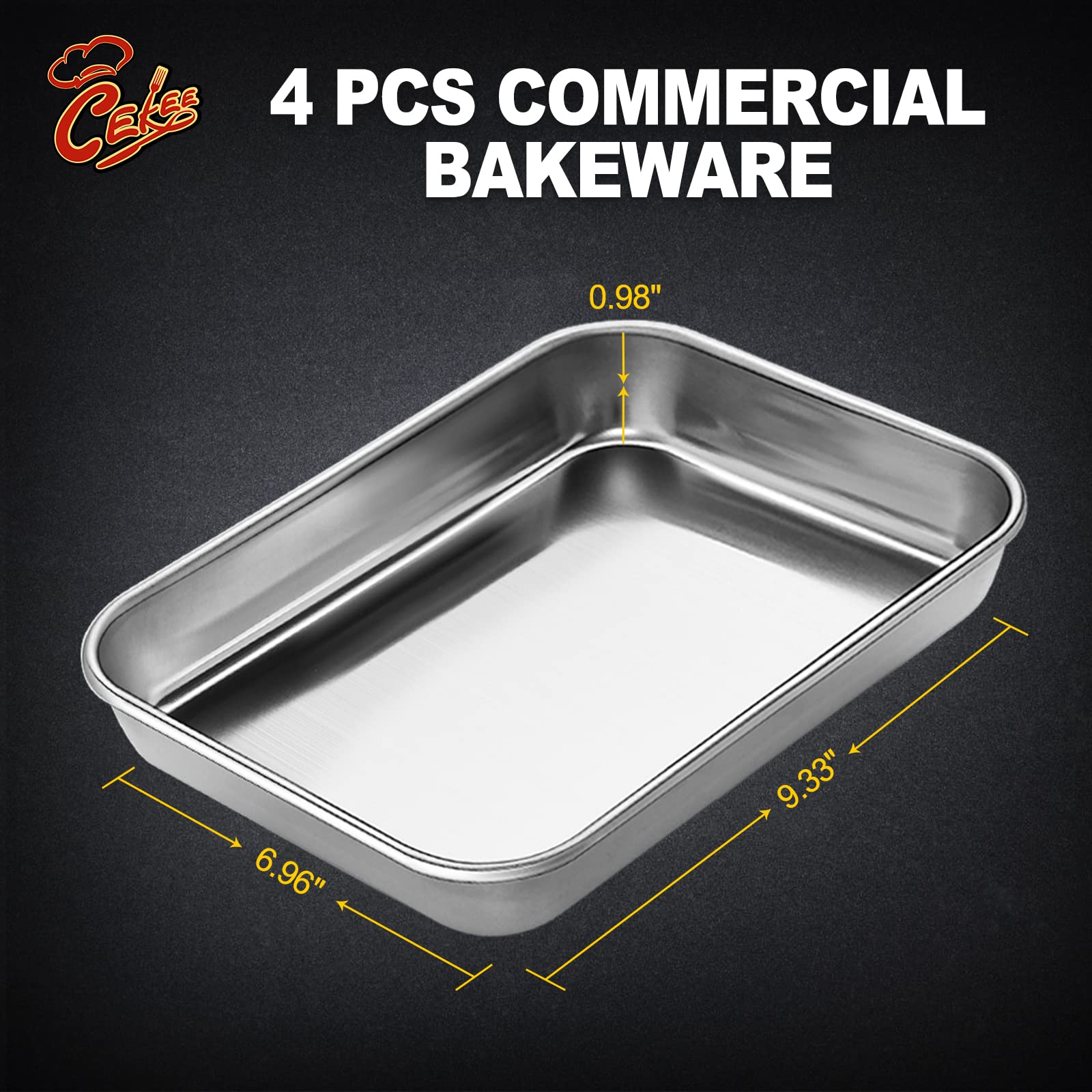 4 Pieces Baking Sheet Pan Tray, Cekee Stainless Steel Small Cookie Sheets For Baking, Baking Sheets For Oven, Warp Resistant & H
