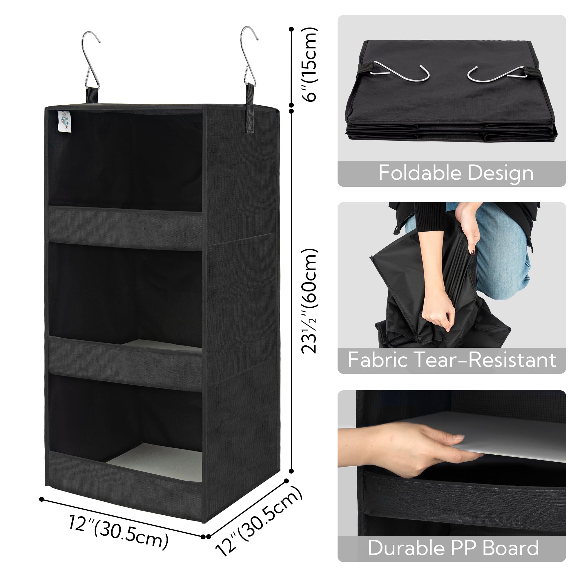 Granny Says Hanging Closet Shelf, 3-Shelf Foldable Hanging Organizers And Storage, Hanging Organizer For Camper Organization, Bl