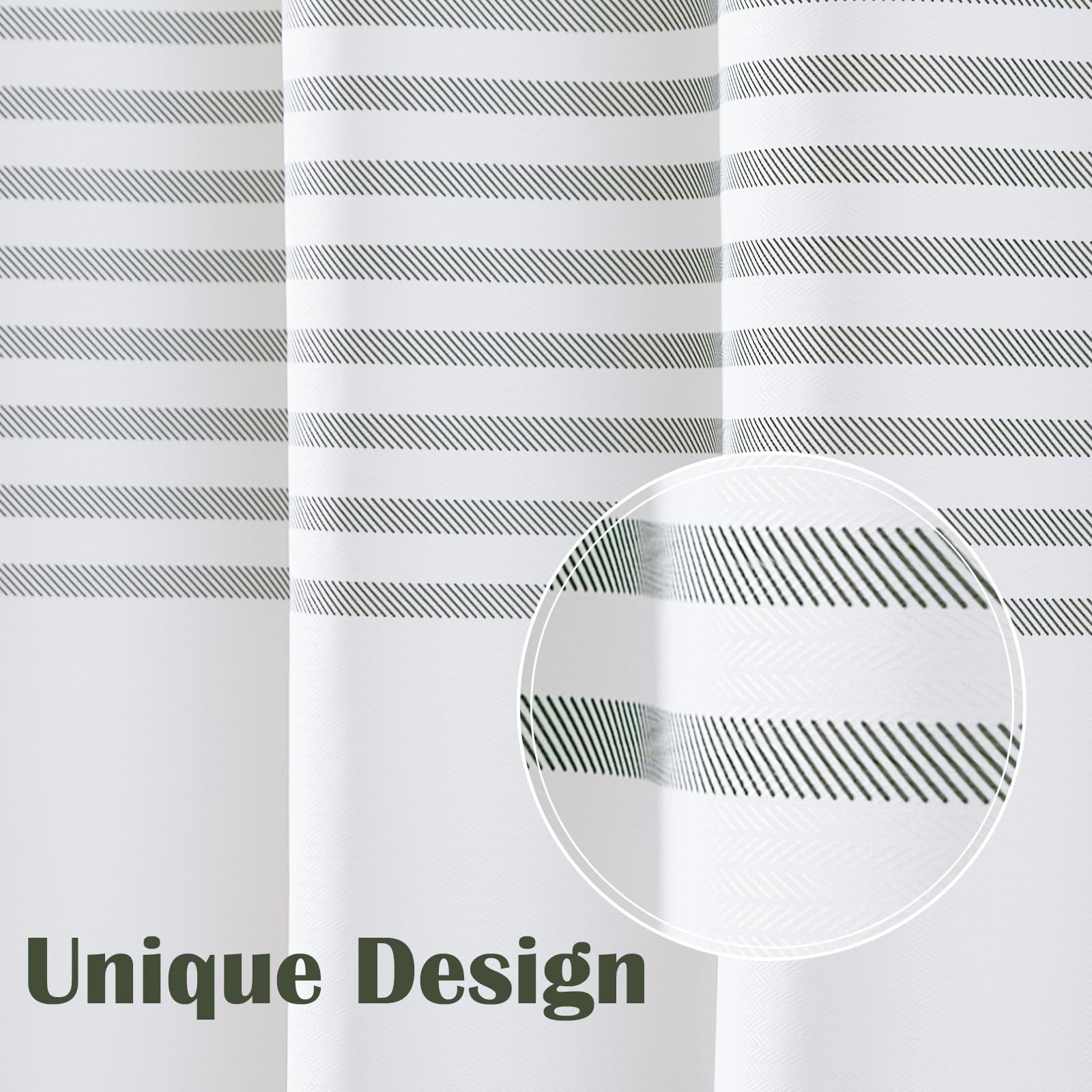 Jinchan White Shower Curtain With Greenblack Stripes Waterproof Fabric Shower Curtain For Bathroom Modern Neutral Farmhouse Show