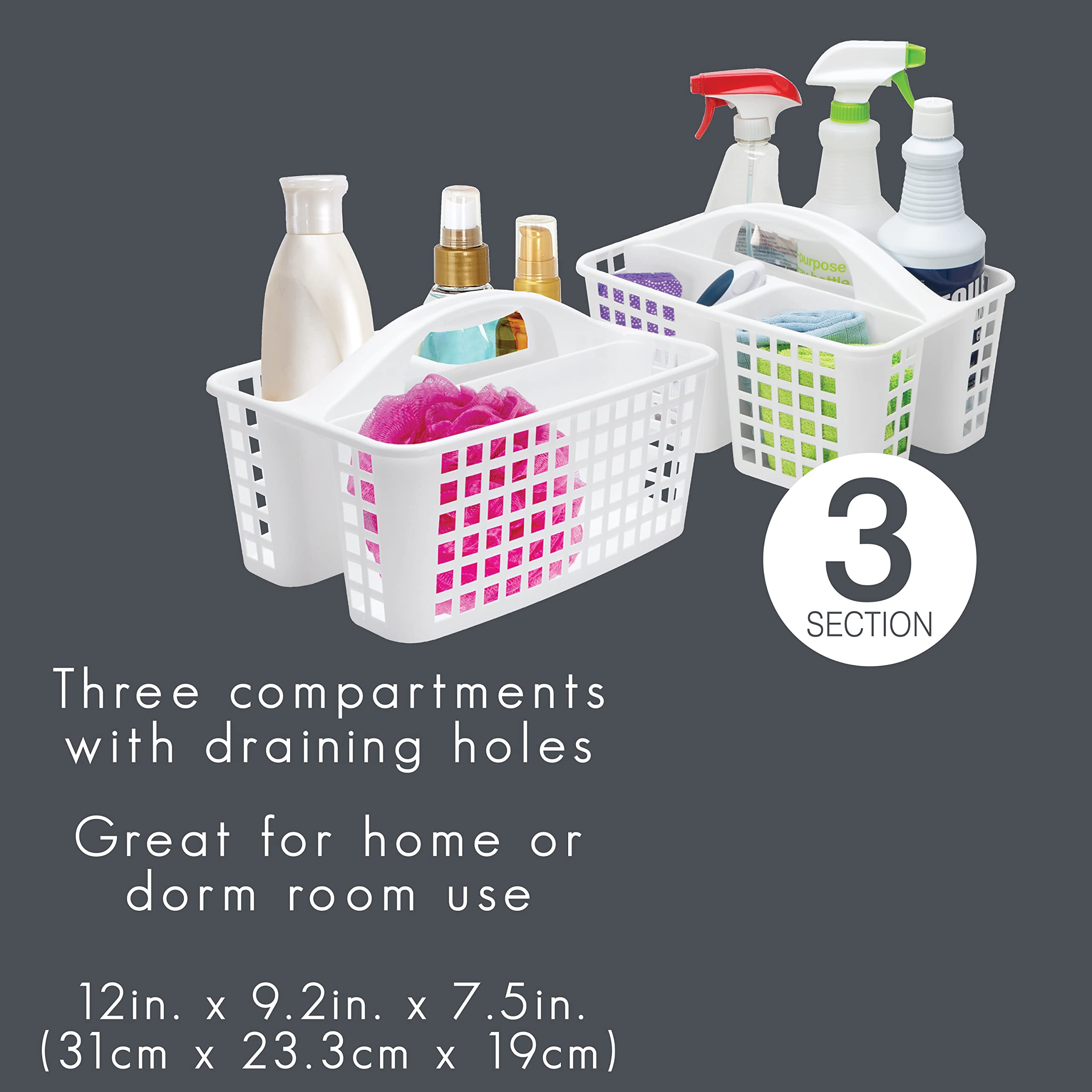 Simplify 2 Pack Utility Caddy | Dimensions: 12''X 9.2''X 7.5'' | 3 Compartments | Great For Home | Dorm | 3 Compartments | Home