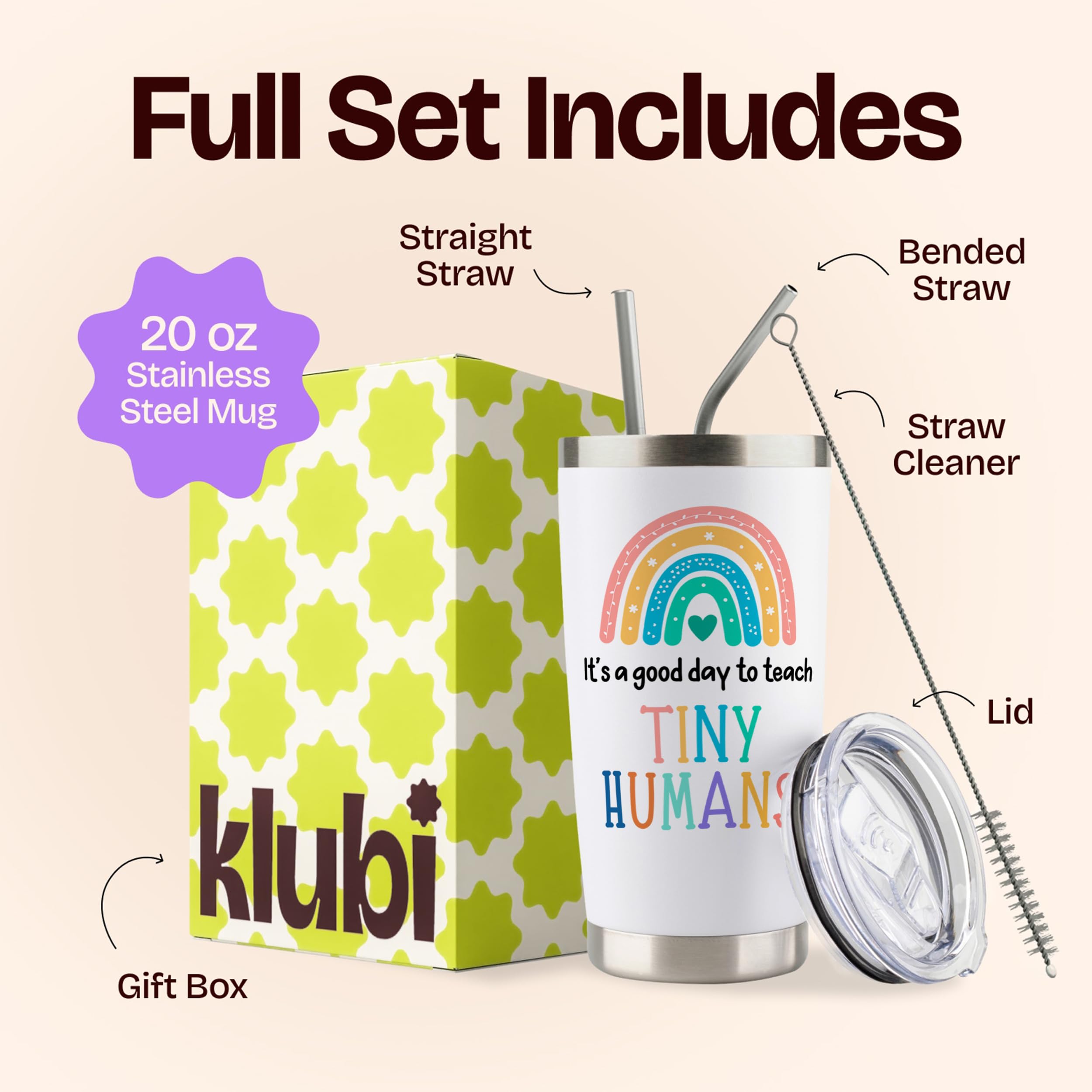 KLUBI Teacher Appreciation Gifts for Women - It s a Good Day To Teach Tiny Humans 20oz White Tumbler Gift for Kindergarten, High