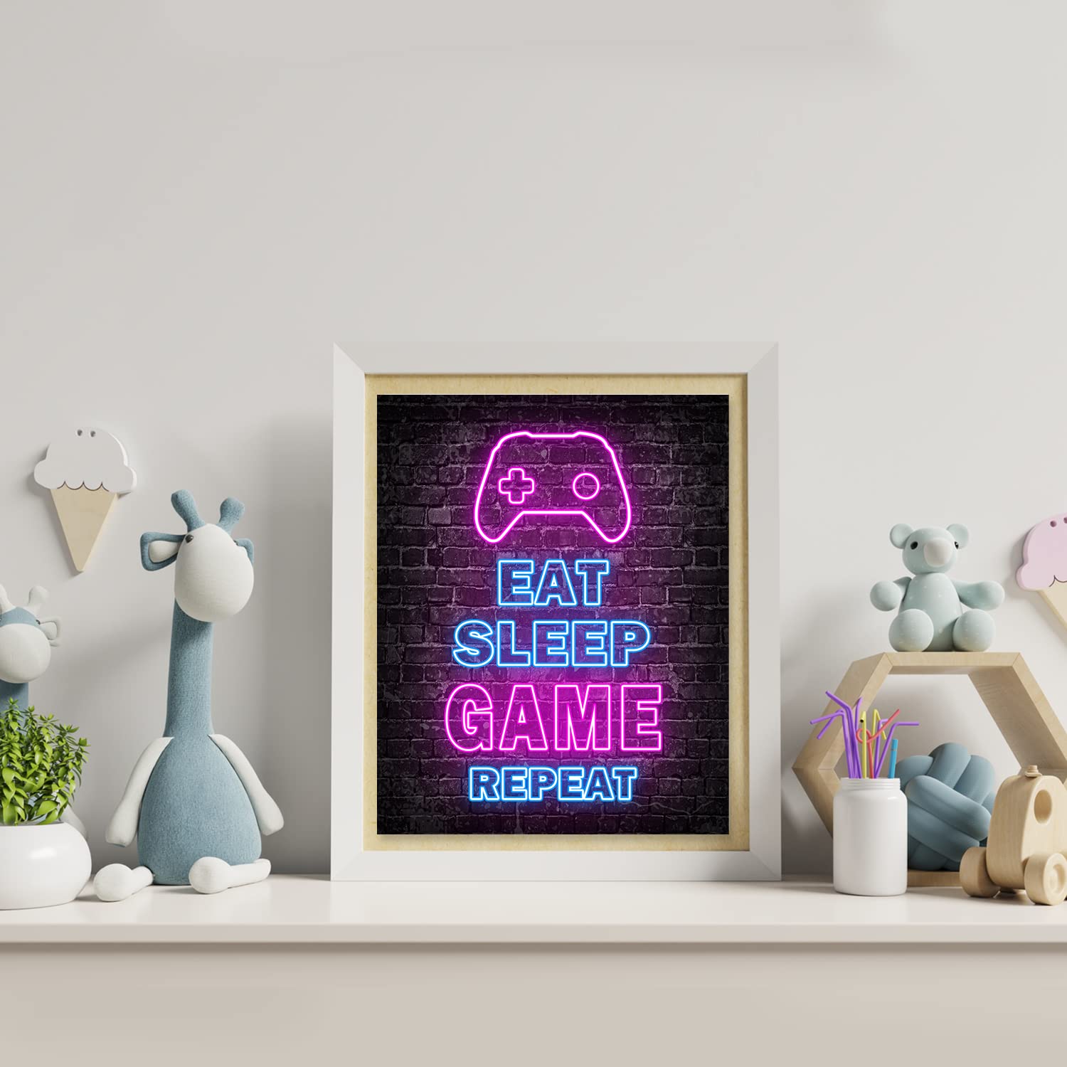 Printed Neon Gaming Posters Set of 4 (8X 10)  Boys Room Decorations for Bedroom Video Game Wall Art Gamer  Teen boy bedroom  game room  No Frames