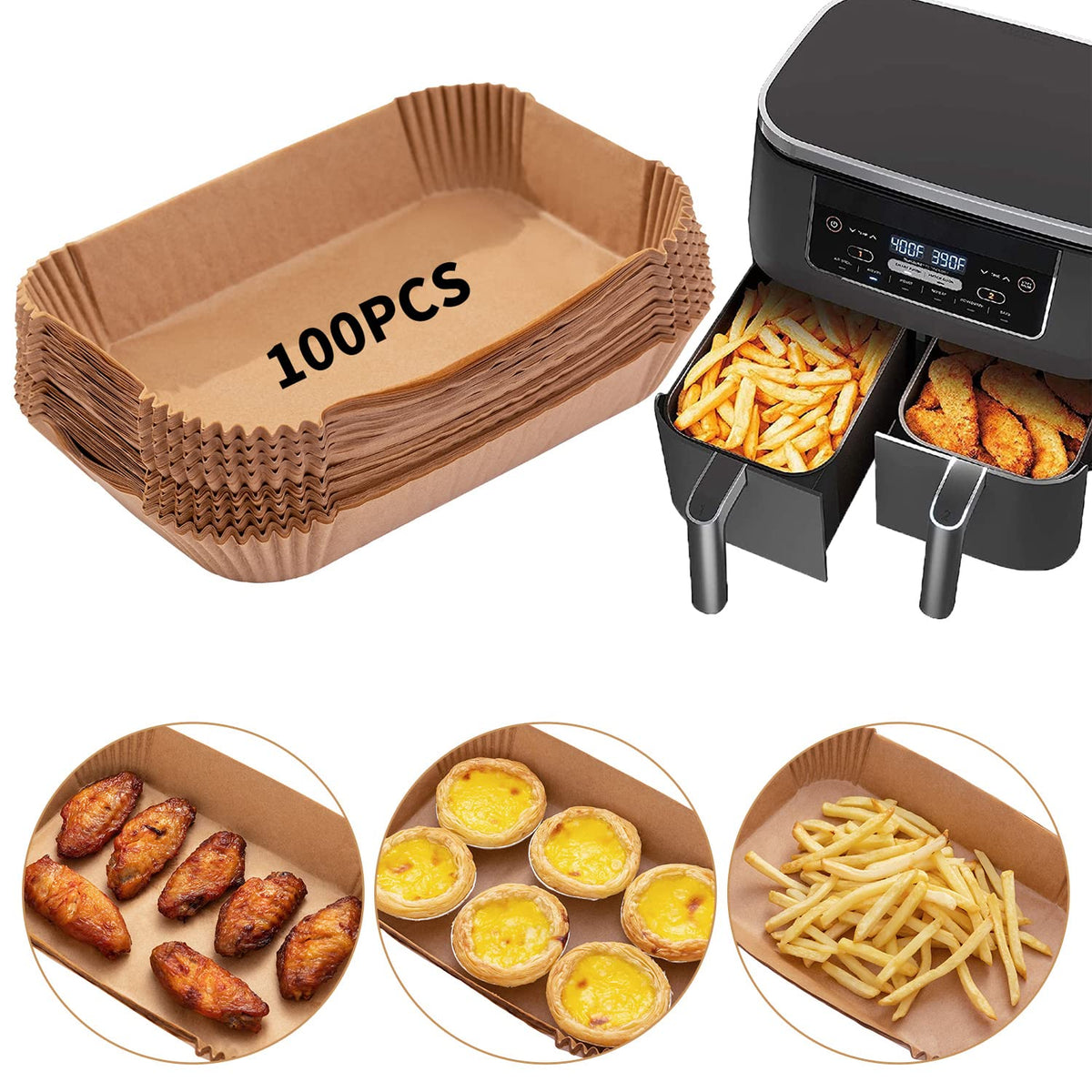 Air Fryer Disposable Paper Liner, 100Pcs Food Grade Parchment Liners For Ninja Dz201,Ninja Foodi Dual Air Fryer Accessories Baki