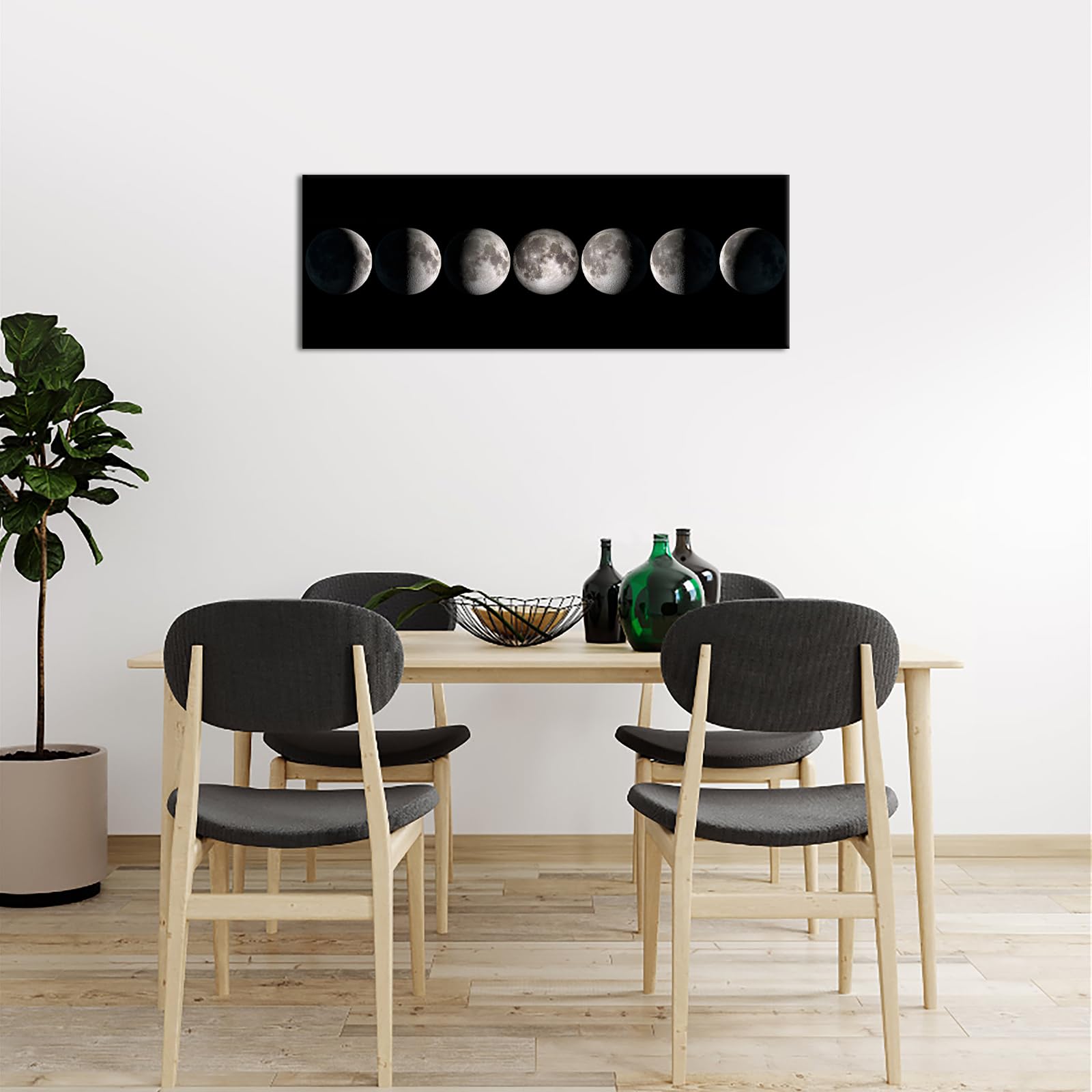 sechars - Modern Giclee Canvas Prints Stretched Artwork Phases of Moon Black and White Pictures to Photo Paintings on Canvas Wall Art for Home Office Decorations 20''x 55''