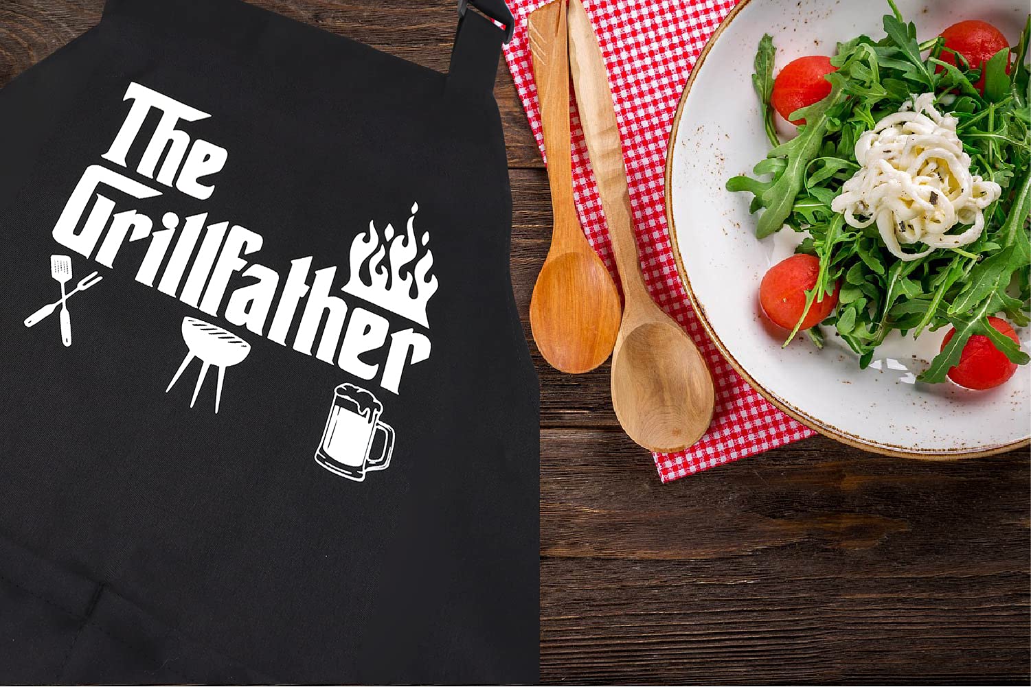 Potalkfree Funny Grilling Aprons For Men With Pockets, The Grillfather Waterproof Kitchen Cooking Bbq Apron For Dad Man Husband,