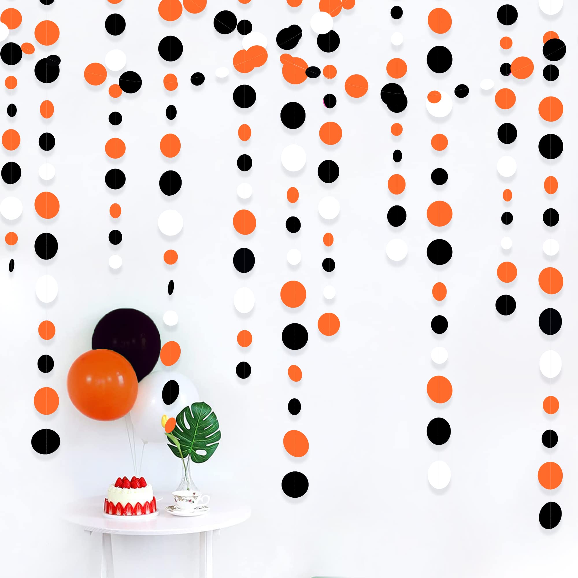 46Ft Orange Black Circle Dot Garland Black Orange And White Polka Dot Hanging Paper Streamer For Birthday Wedding Bridal Shower