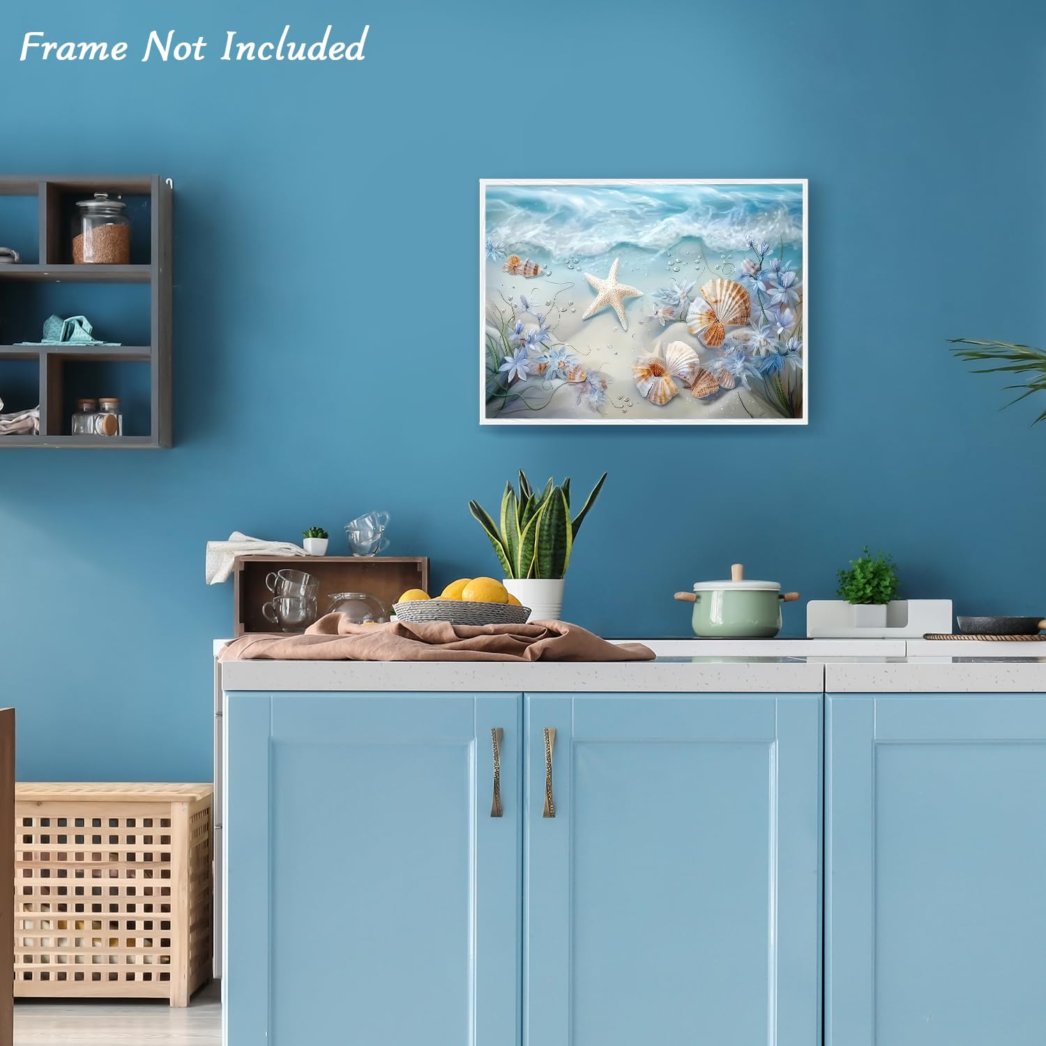 Ocean Waves Canvas Wall Art Sea Shells And Starfish Picture Coastal Beach Print Poster For Bathroom Bedroom Living Room 12X16 In
