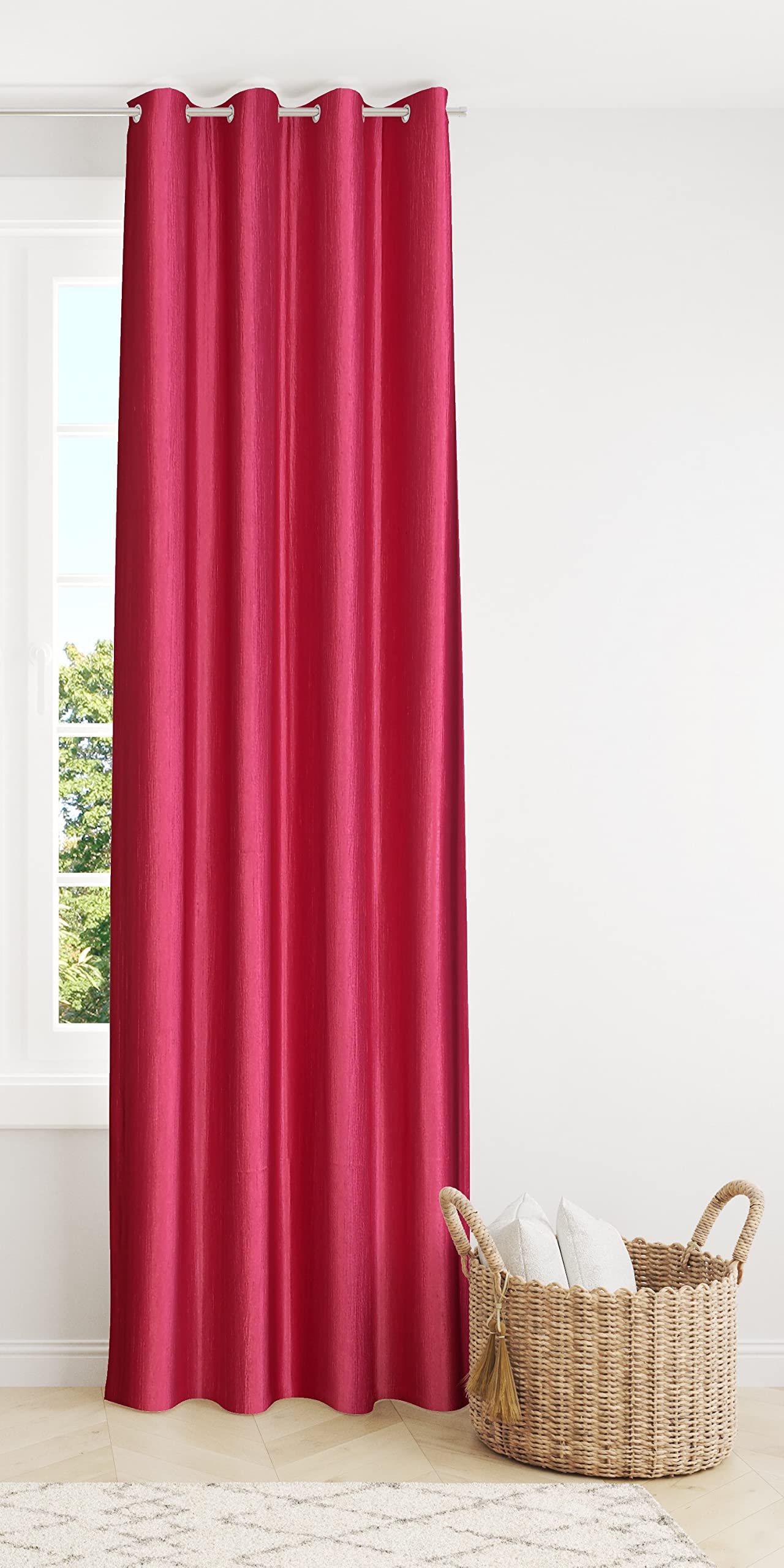 Decoholic Pink Polyester Window Curtain 8 Feet | Darkening Faux Texture Plain Drape With Eyelets | Pack Of 1 Panel For Living Ro