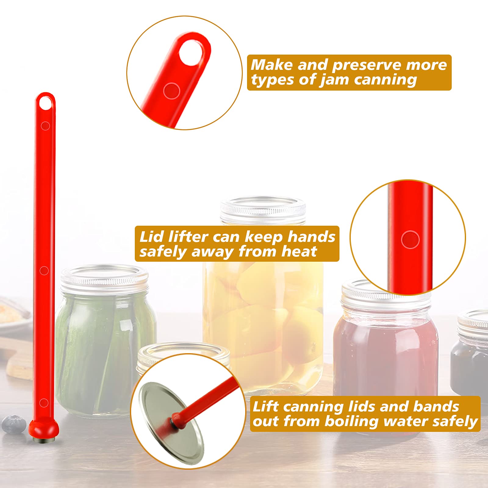 4 Pack Lid Lifter Magnetic Lid Lifter Canning Lid Lifter Canning Supplies Lid Wand Canning Lid Magnetic Lifter Canning Kit Canning Tools for Pots Home Canning of Preserving Fruits and Vegetables  Red