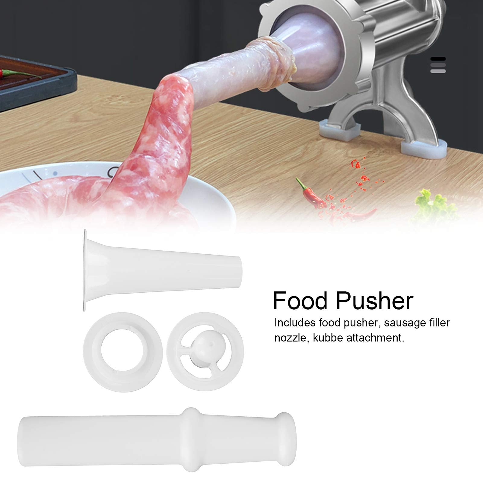 Universal Food Pusher Sausage Filler Nozzle Kubbe Attachment Kit, 3Pcs Meat Grinder Set For Meat Grinder Kids Flatware