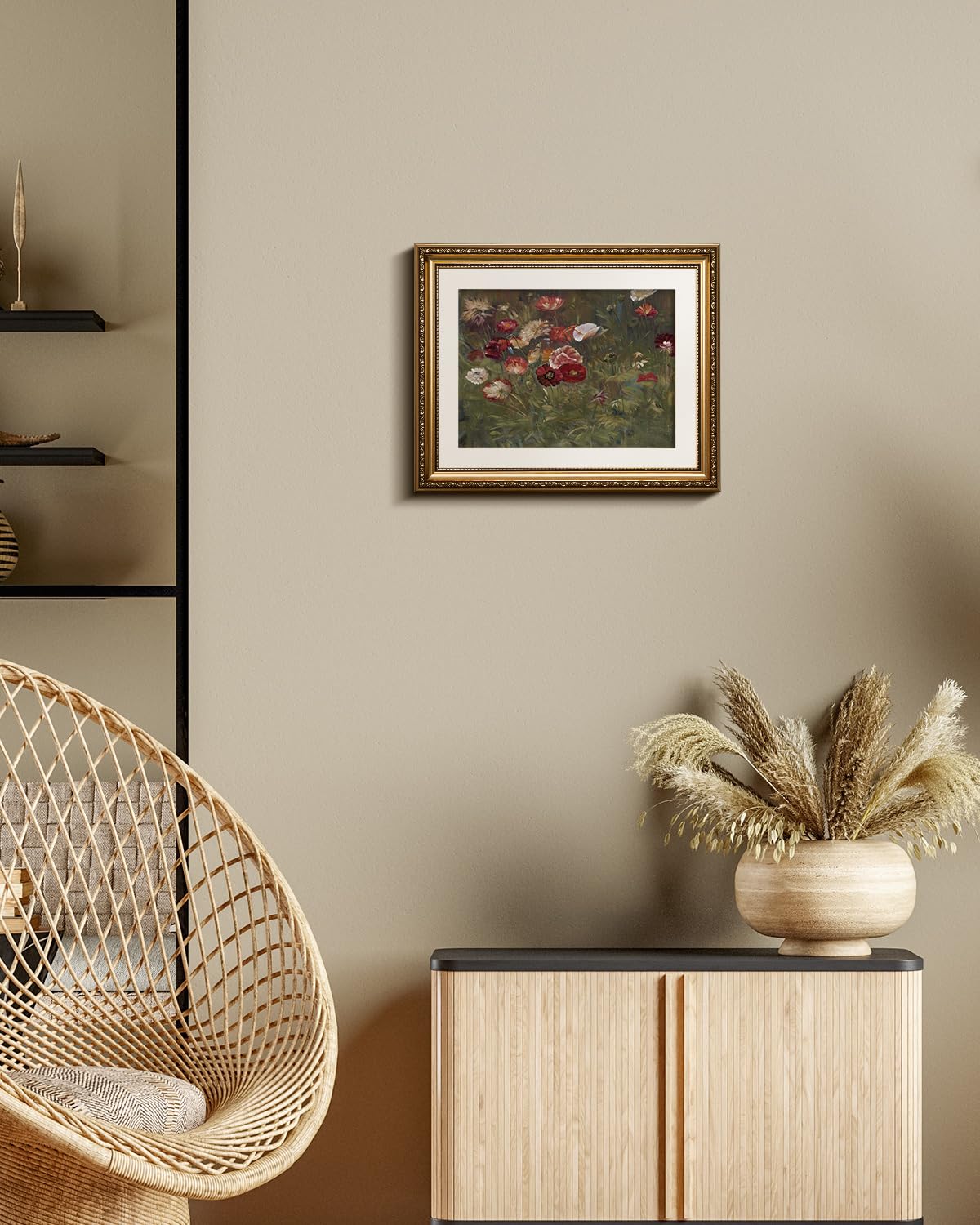 Insimsea Gold Picture Framed Wall Art, Living Room Bedroom Bathroom Vintage Flowers Poppies Pictures Wall Decor, Botanical Canva