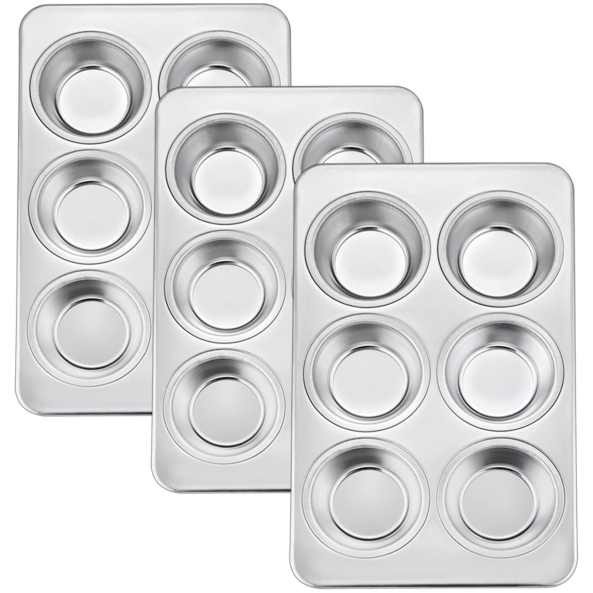 TeamFar Muffin Pan, 6 Cup Muffin Baking Tins Pans, Cupcake Pan Tray Set Stainless Steel for Baking Cakes Cornbread Tarts and Mor