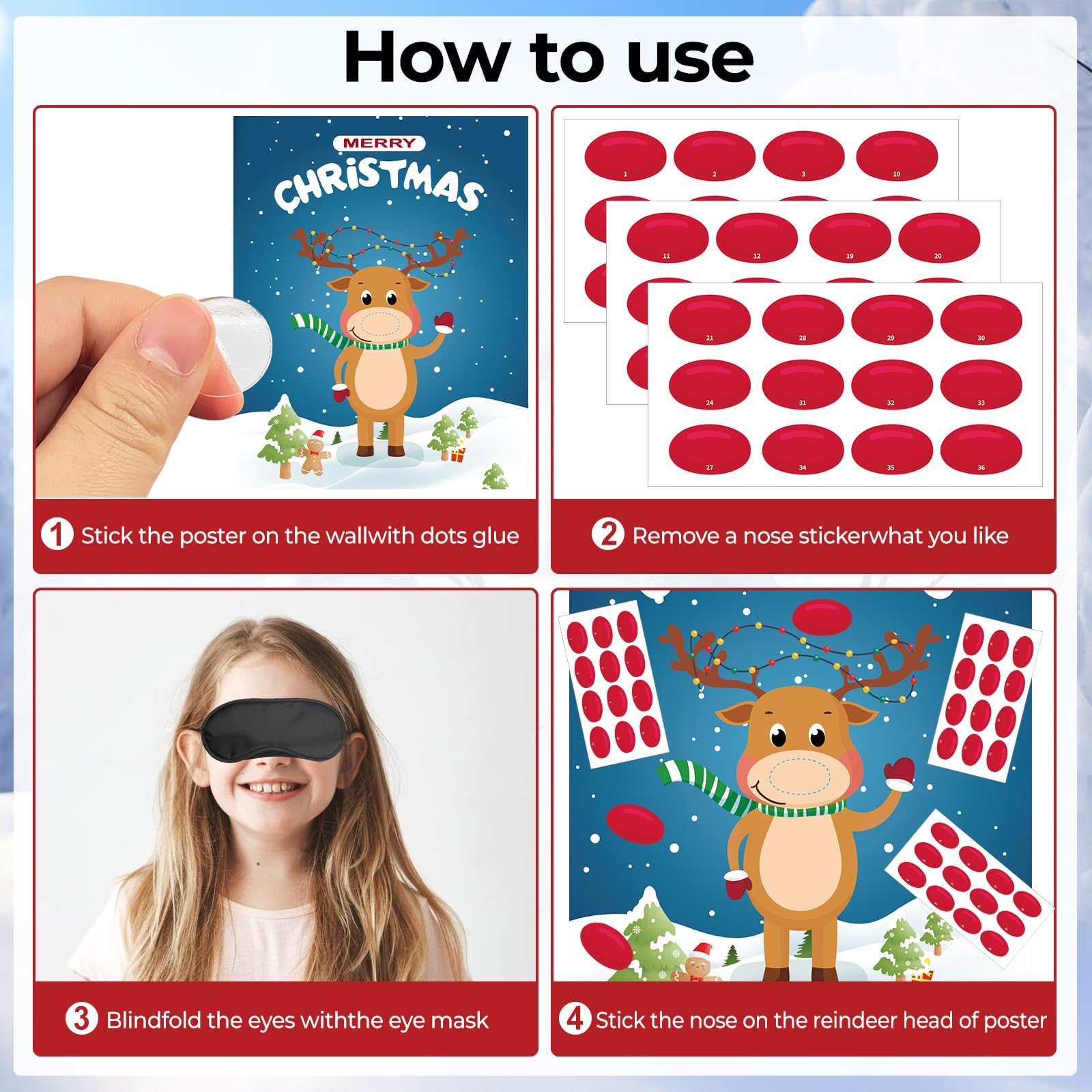 Haunt Couture Christmas Games - Pin The Nose On The Reindeer | Fun For Up To 48 Players | Perfect For Kids | Holiday Party Game