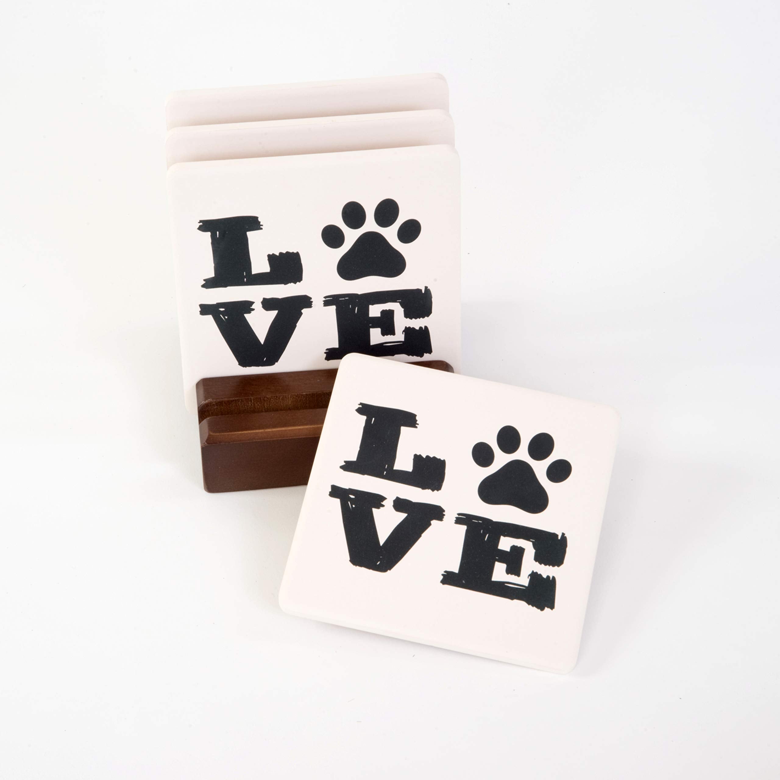 Coasterstone Dark Slotted Wood Coaster Stand, Holds 4 Square Coasters, 4-Inch