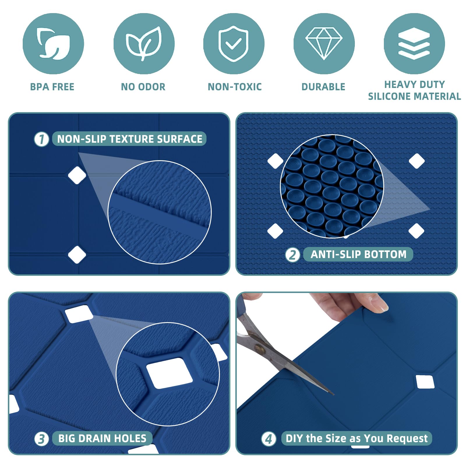 Shower Mat Non Slip Silicone Soft Odorless Bathroom Mat With Mini Suction Cups For Bath Mat And Bath Tub Mat Foldable And Machin