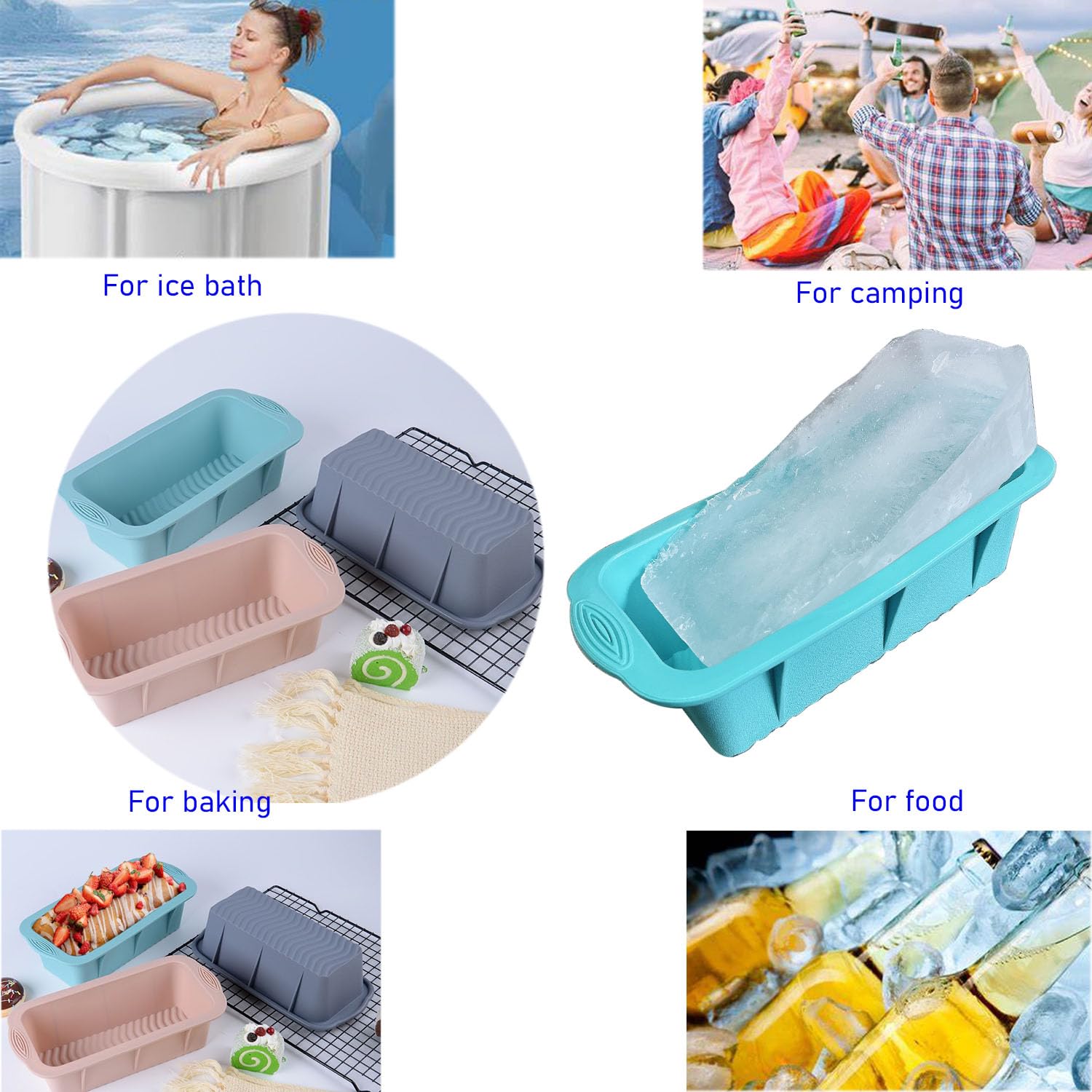 5Pcs Extra Large Ice Block Mold, Silicone Ice Block Molds For Ice Bath Tub, Big Ice Cube Molds For Ice Bath, Blue Ice Maker For
