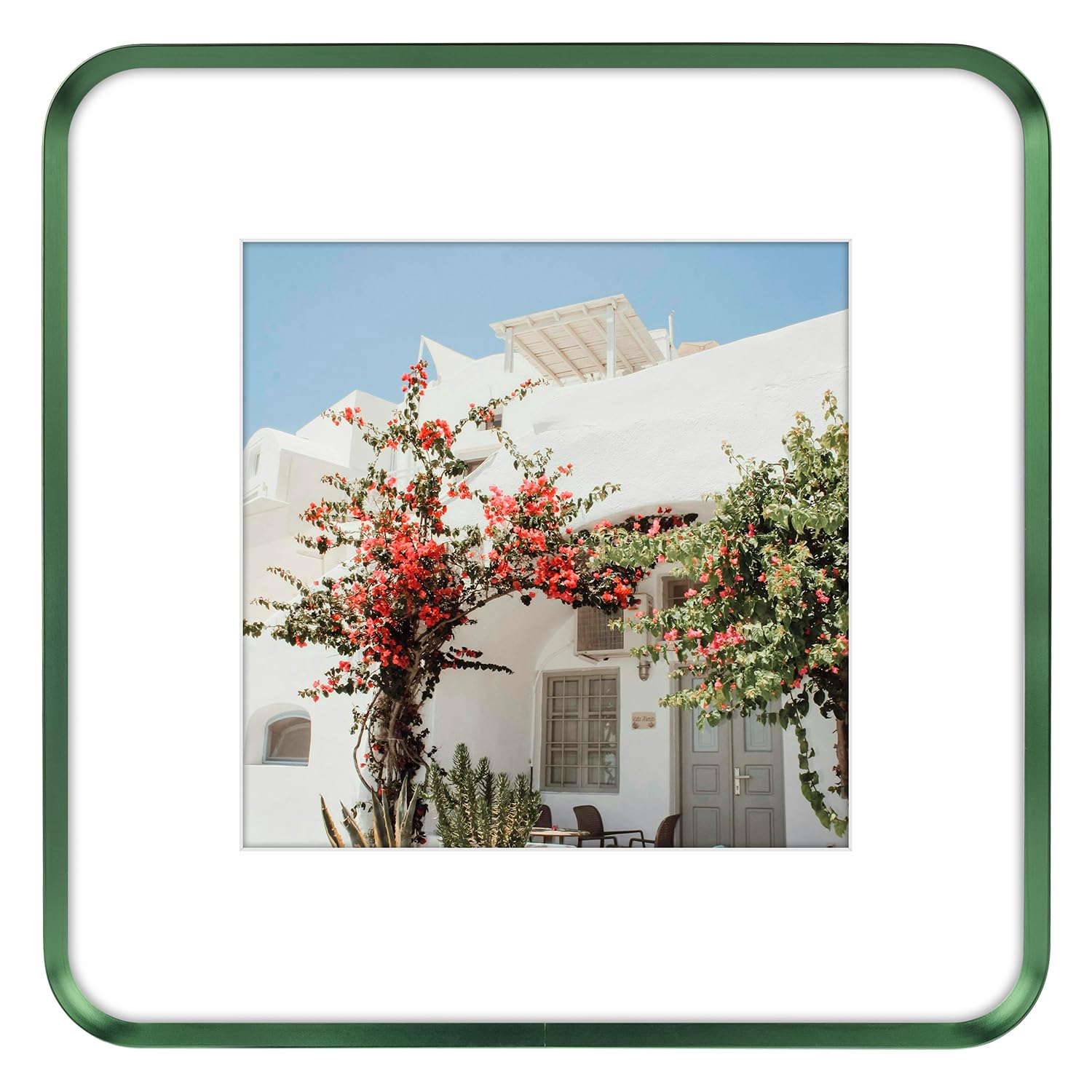 Golden State Art 12x12 Aluminum Picture Frame Green - With Round Corners - With Mat for 8x8 Photo or Without Mat for 12x12 Photo