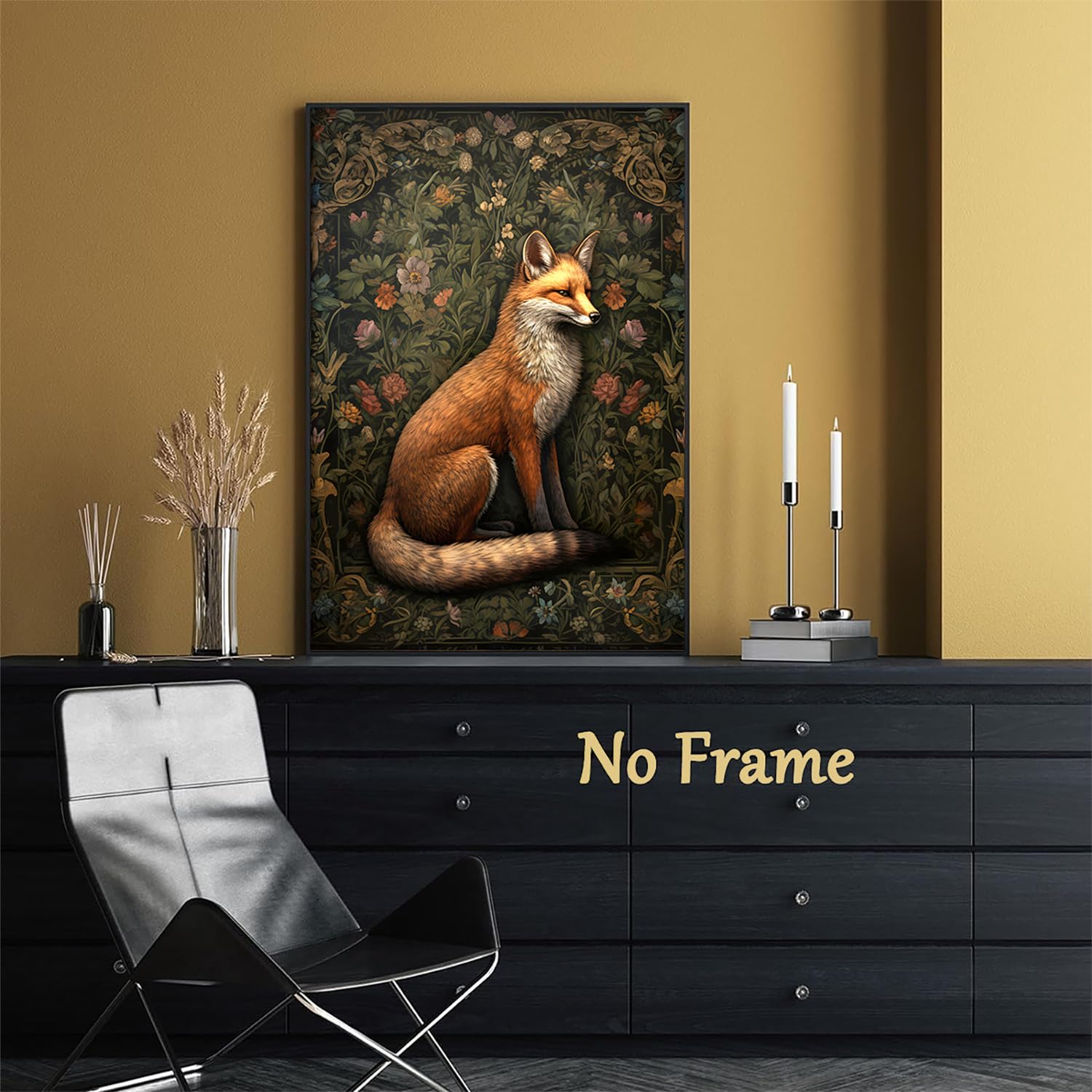 3Pcs William Morris Animal Wall Art Fox Rabbit Sika Deer Canvas Posters Prints Forest Wild Animal Pictures Paintings Gothic Bota