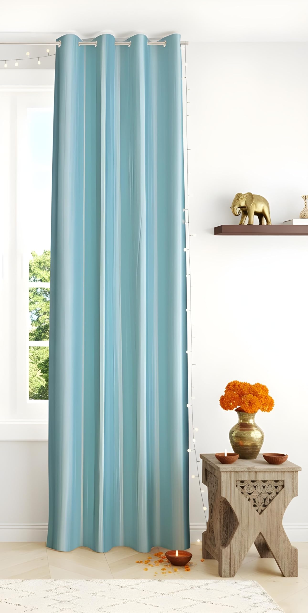 Decoholic Sky Blue Polyester Window Curtain 5 Feet | Darkening Faux Texture Plain Drape With Eyelets | Pack Of 1 Panel For Livin