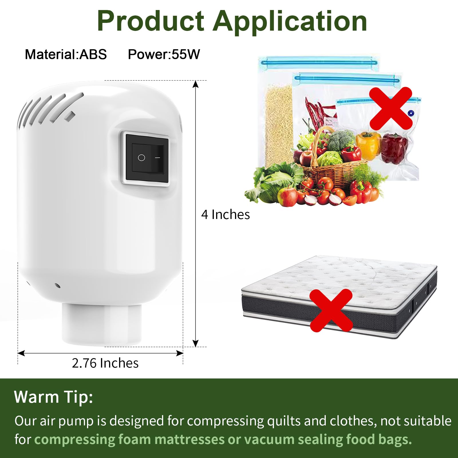 Electric Vacuum Air Pump For Vacuum Storage Bags 55W Vacuum Seal Pump For Compressing Clothing Portable Vacuum Pump For Use With