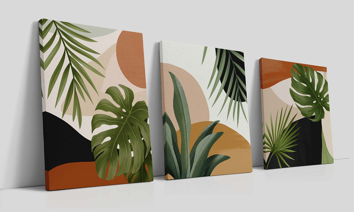 Litiu Abstract Boho Tropical Monstera Palm Leaves Mid Century Modern Framed Wall Art Canvas Prints Decor,11X 14Set Of 3,Minimali