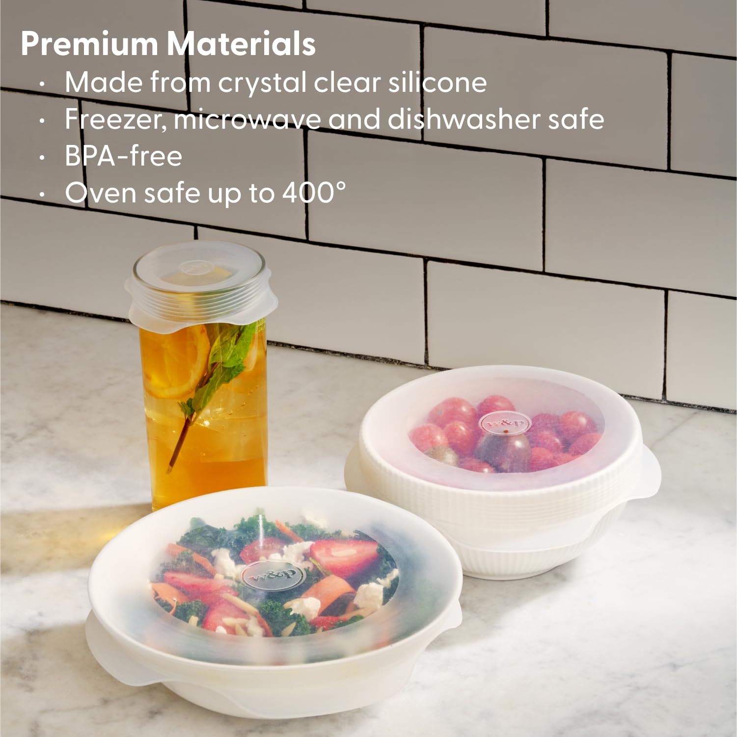 W&P Reusable Silicone Stretch Lid, Set Of 6 Circular Lids, Dishwasher Safe, Freezer Safe, Lfgb/Premium Materials, Microwave Safe