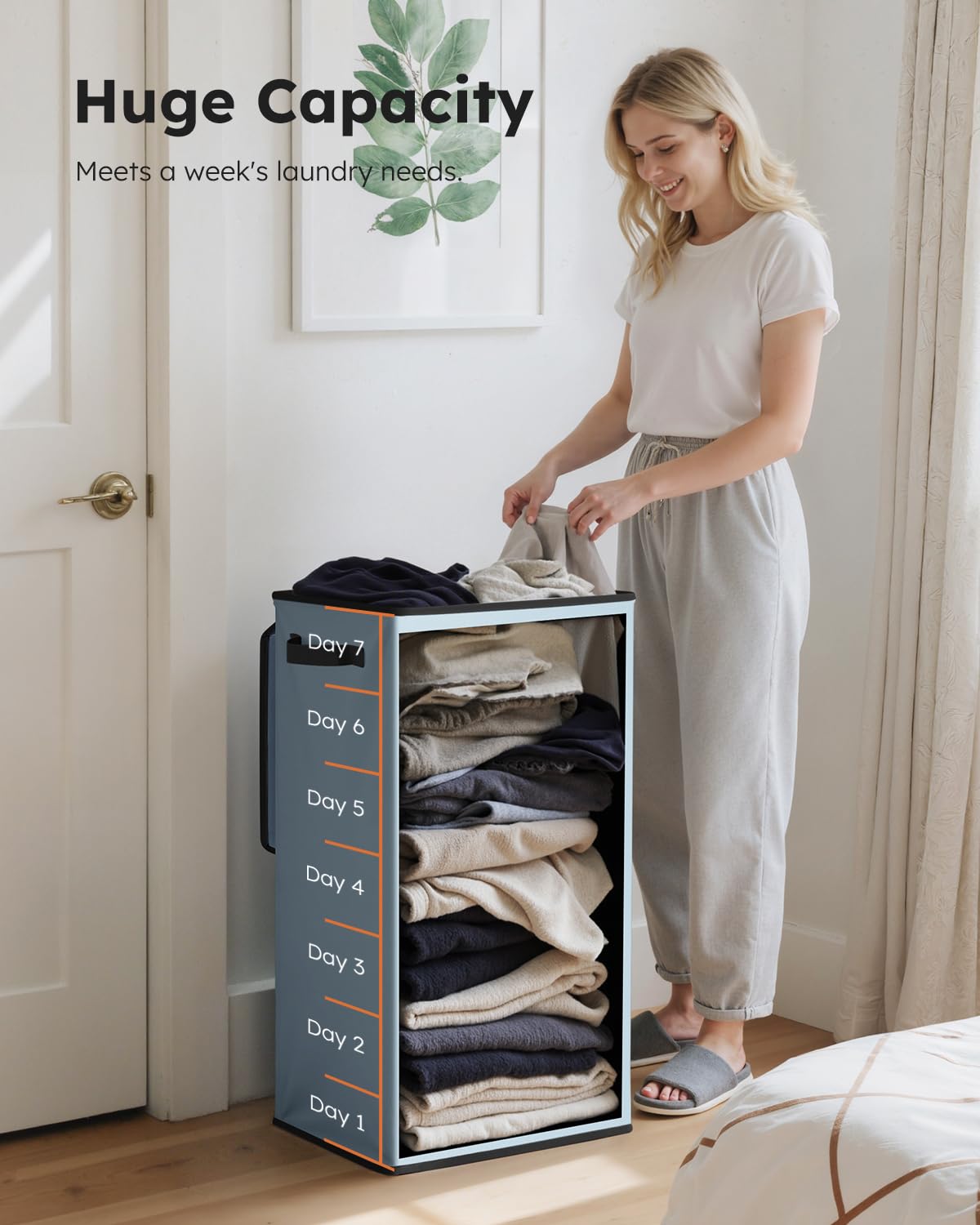 SOLEDI Laundry Hamper with Lid 100L Large & Tall Collapsible Laundry Basket  Clothes Hamper with Bag Removable Easy to Carry  Dirty Hampers for Bedroom  Bathroom  Dorm  College  Blue Grey