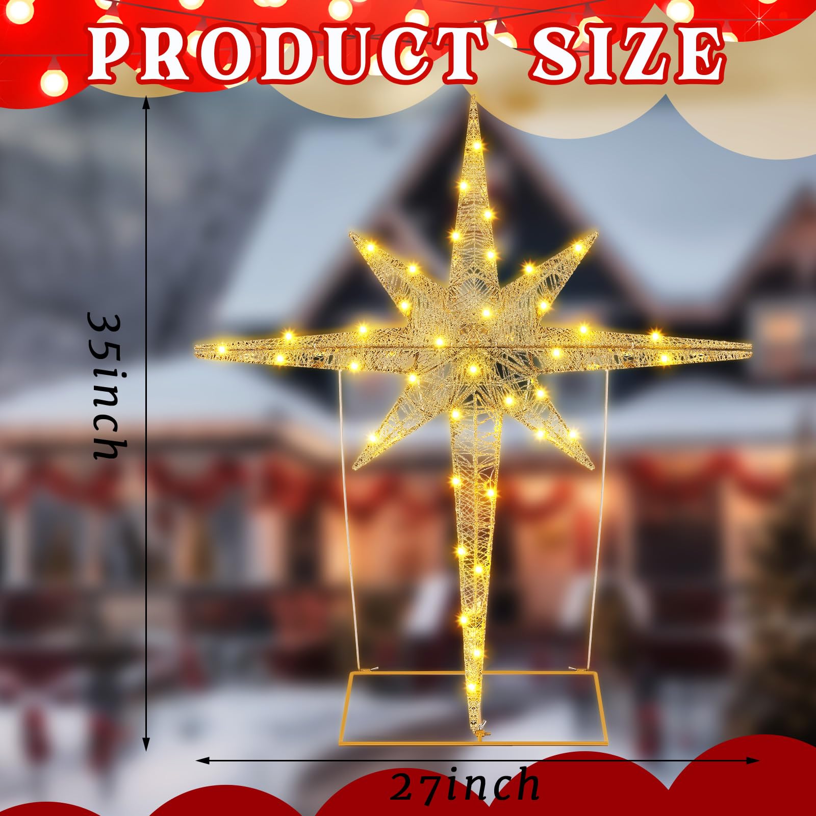 Halloscume 36 Inch Large Christmas Bethlehem Star Theme Light Giant LED Xmas Star of Bethlehem Hanging Ornaments Outdoor Decorat
