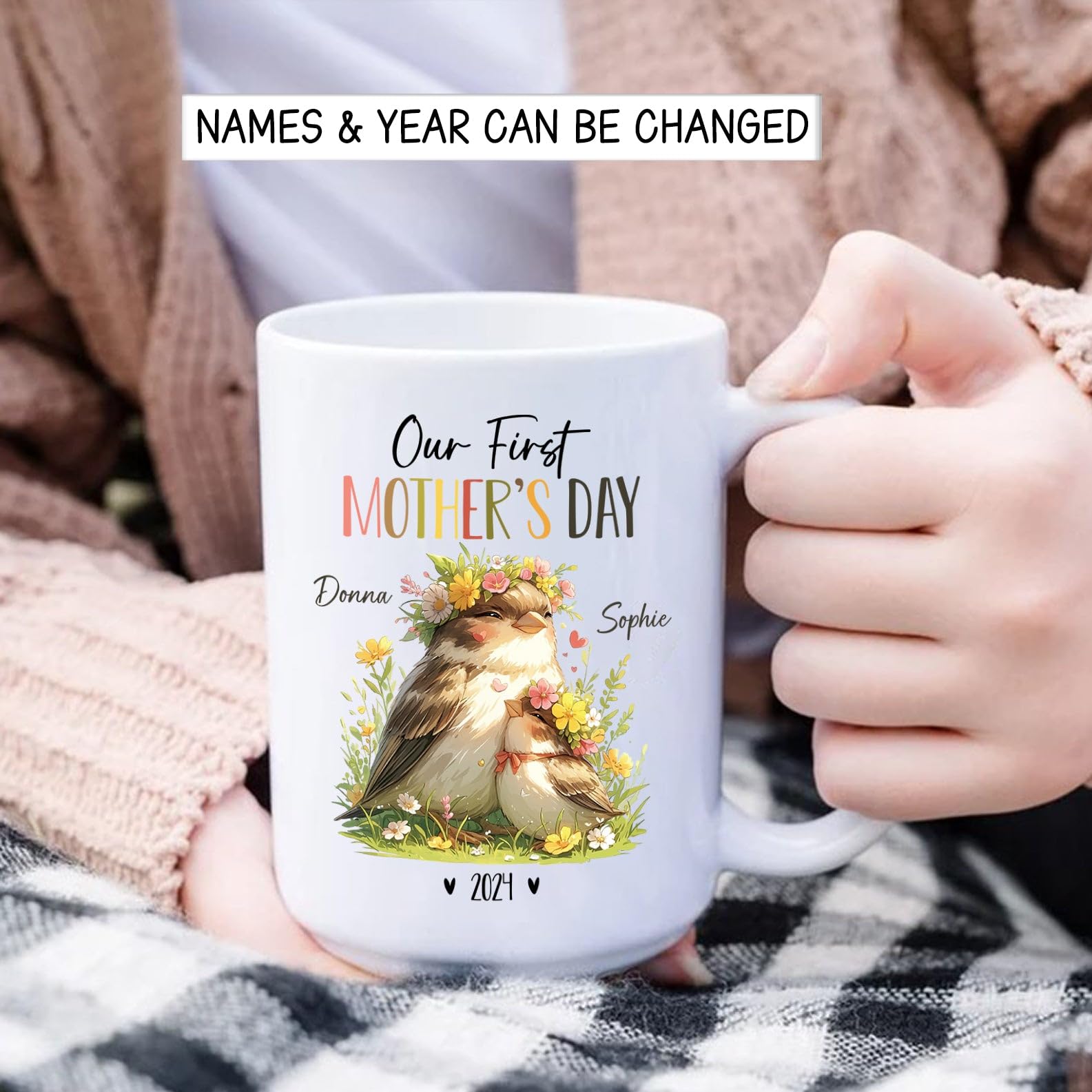 Mom And Baby Sparrow Mugs, Custom Mummy & Baby Sparrow Coffee Cup, Animal Ceramic Mug For New Mom Newborn, Personalized Our Firs