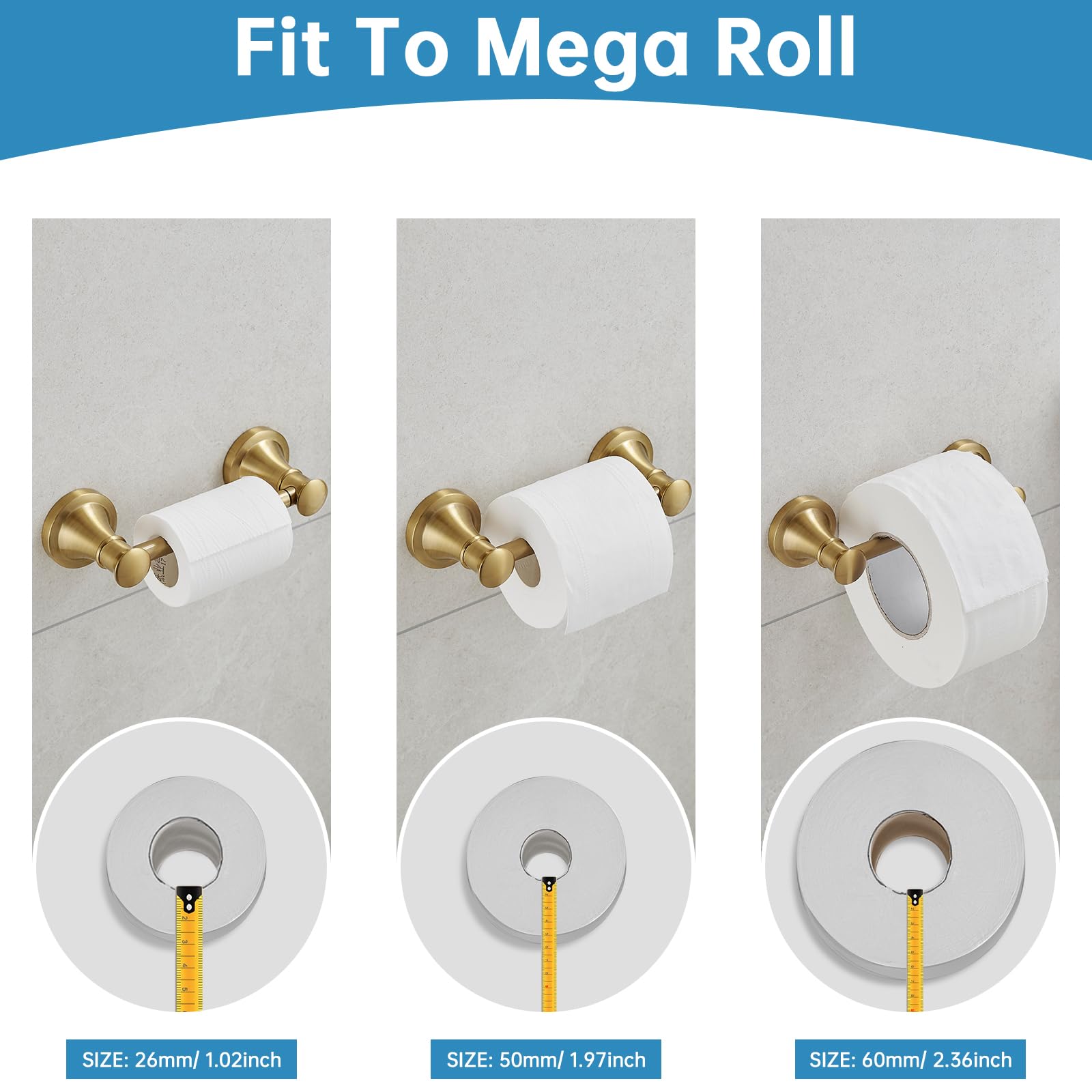 Rumose Toilet Paper Roll Holder Bathroom Flexible Pivoting Tissue Handle On Wall Mounted Brushed Gold Rustproof Toilet Tissue Ro