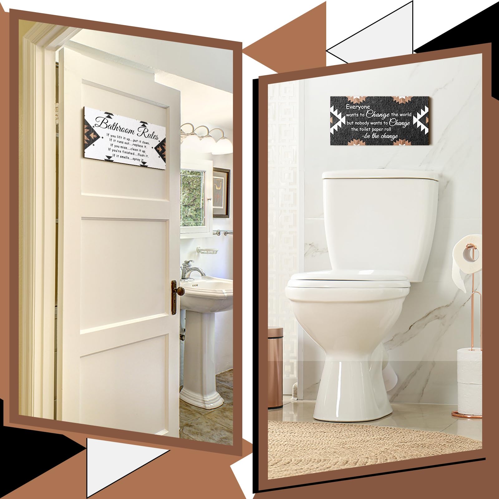 Jetec 2 Pieces Funny Bathroom Signs Bathroom Wall Decor Toilet Wall Accessories Farmhouse Toilet Rustic Wooden Signs (Boho Style