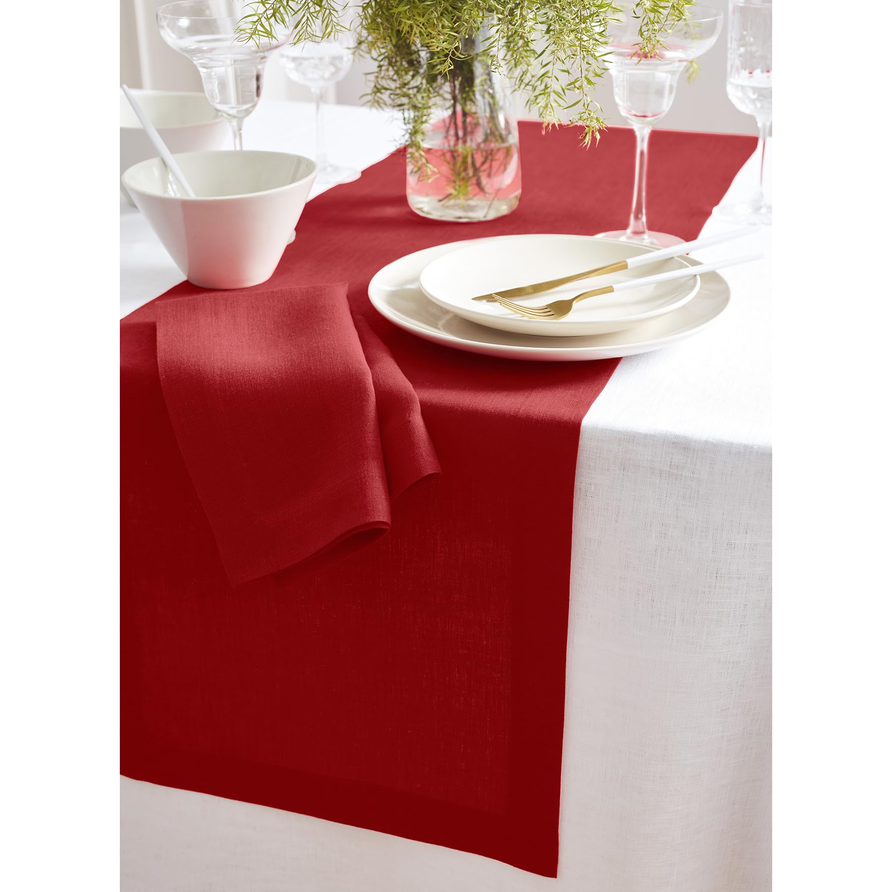 Solino Home Linen Dinner Napkins 20 X 20 Inch - 100% Pure Linen Red Cloth Napkins Set Of 4 For Spring, Easter - Sonoma, Handcraf