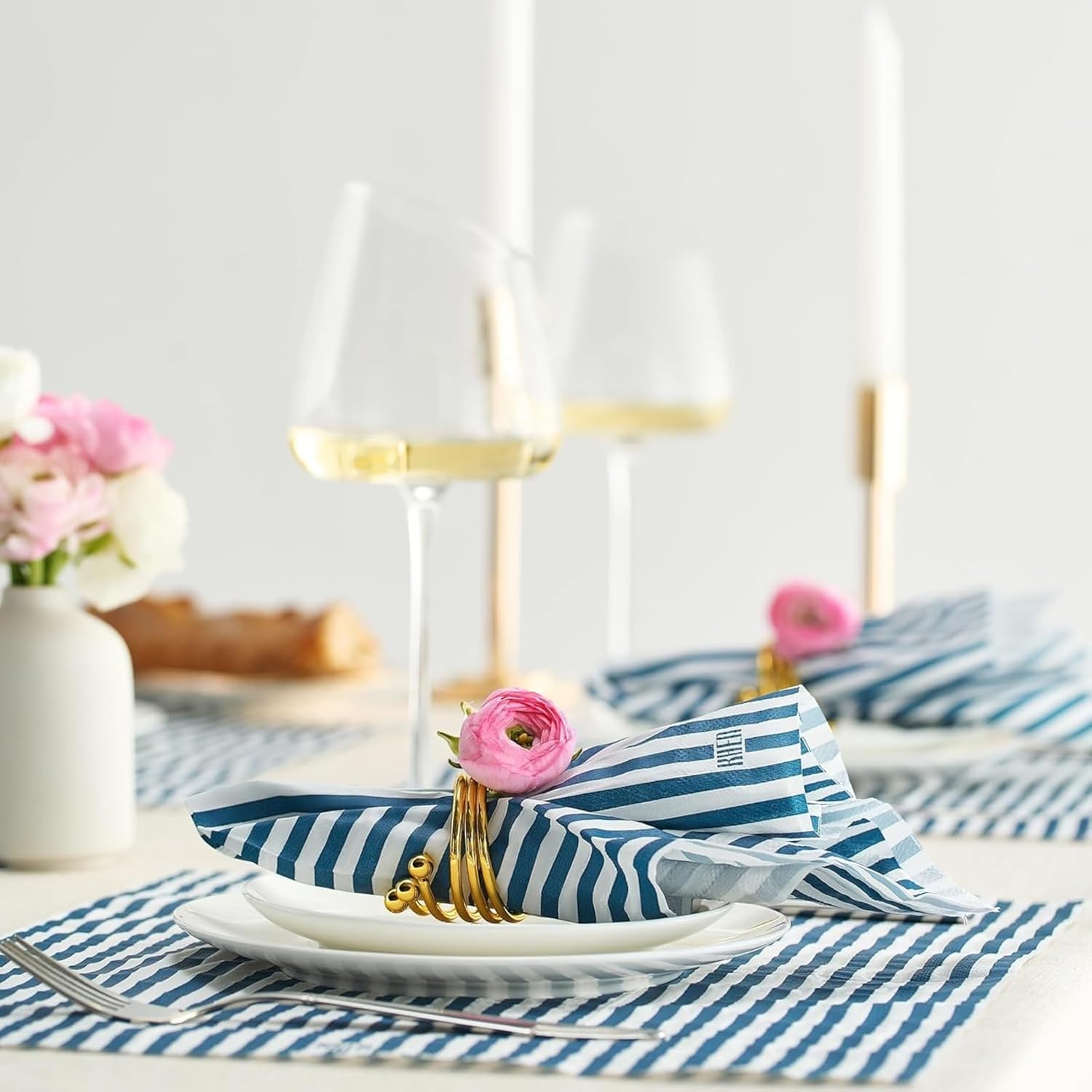 Tonal Striped Disposable Napkin Blue Set of 50 Pieces