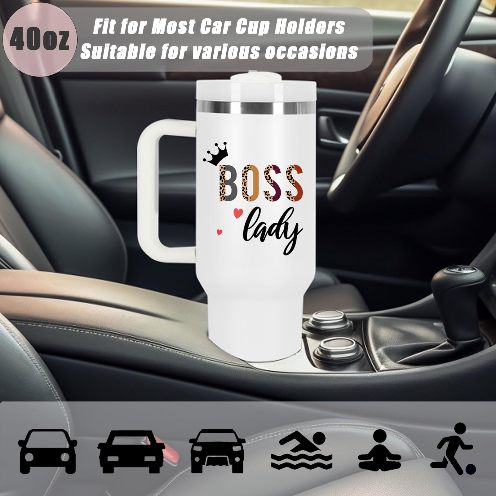 Boss Day Gift For Boss Lady, Boss Lady Nutrition Fact Gift For Boss Lady Manager Coworker Employer, 40 Oz Boss Lady Tumbler With