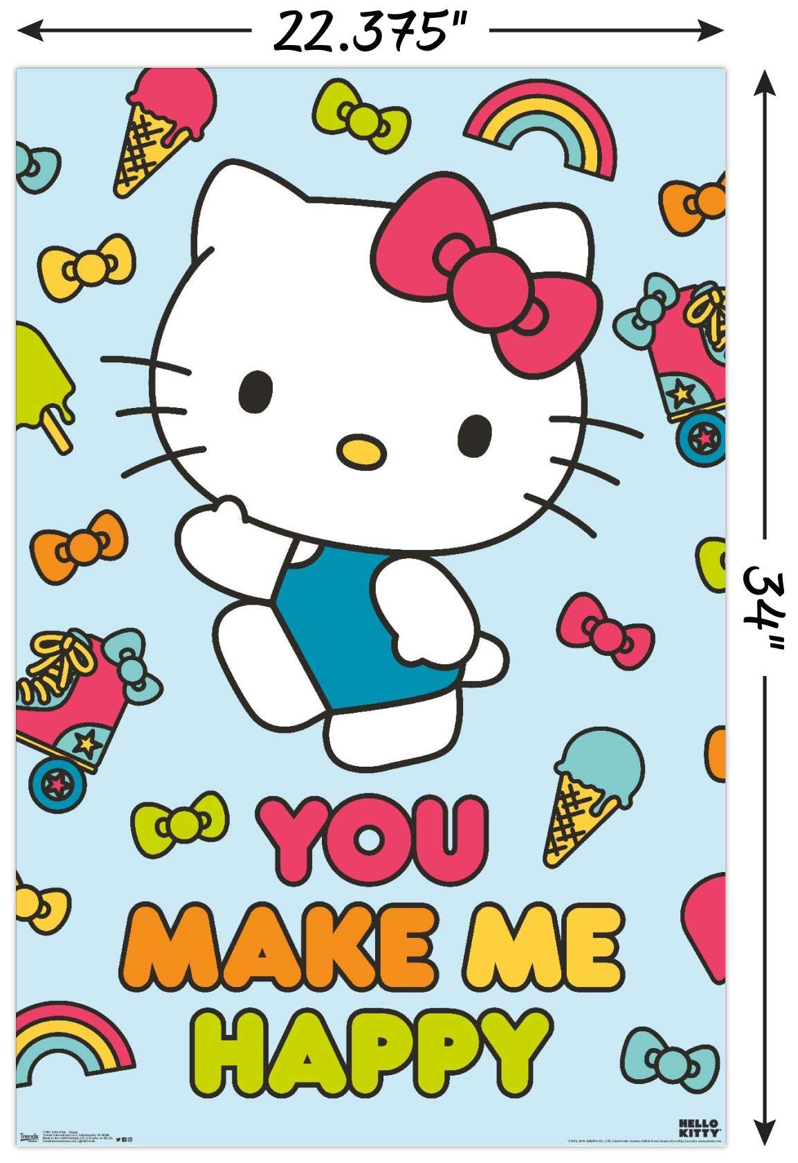 Trends International Hello Kitty - Happy Wall Poster, 22.375'' X 34'', Poster & Mount Bundle