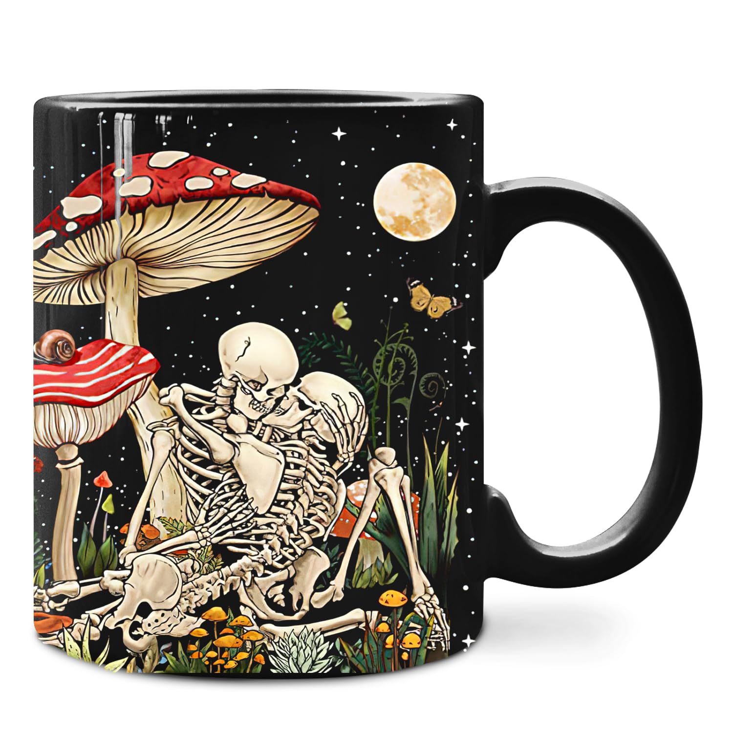 IWXYI Mushroom Coffee Mug Ceramic  Couple Mushroom Coffee Mugs Gifts, Mushroom Tea Mugs, 11oz Gothic Skull Mushroom Coffee Mug